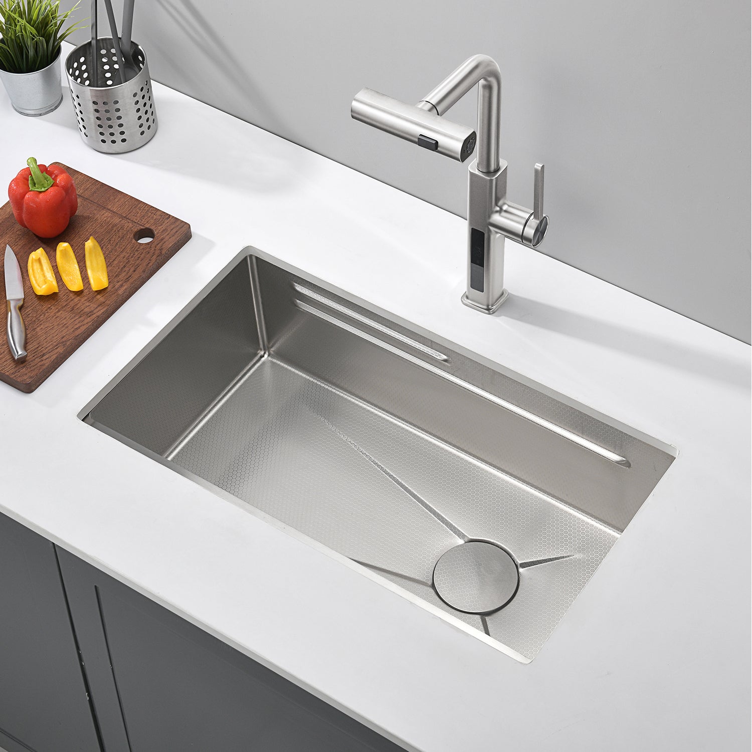 Lefton Single Bowl Honeycomb Embossed Anti-scratch Kitchen Sink with Waterfall Faucet(KF2209)