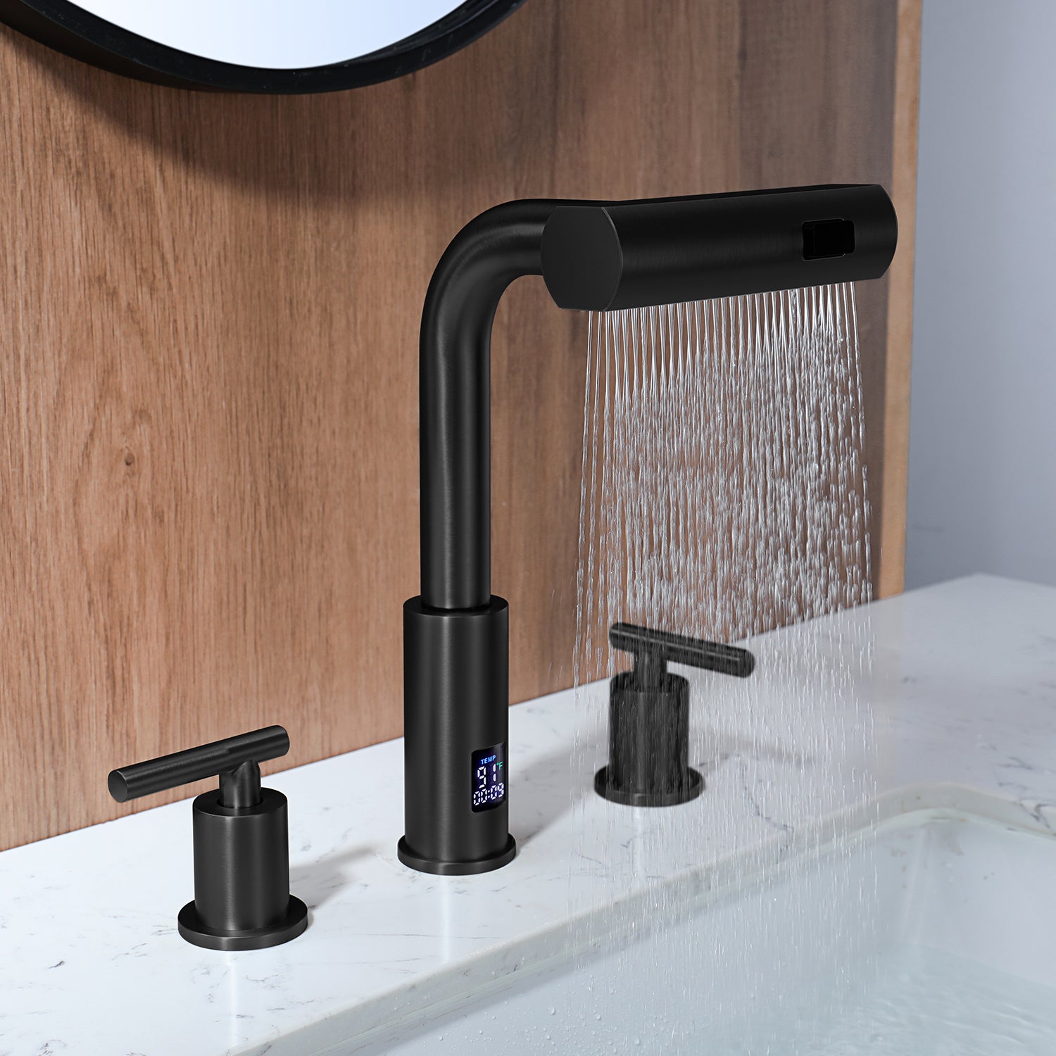 Lefton Two - Handle Widespread Waterfall & Pull - Out Bathroom Faucet with Temperature Display - BFWS2401