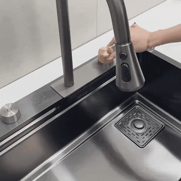Lefton Single Bowl Workstation Kitchen Sink Set with Waterfall Faucet-KS2203