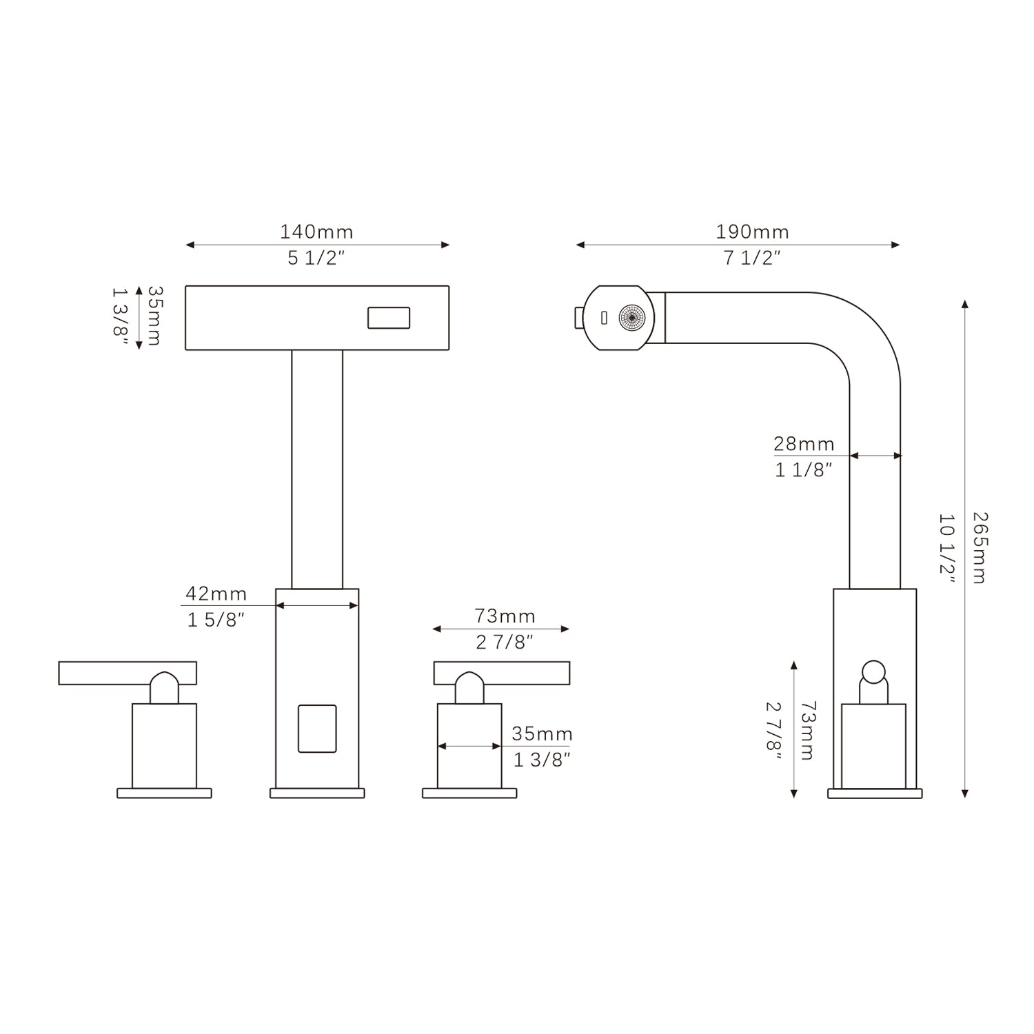 Lefton Two - Handle Widespread Waterfall & Pull - Out Bathroom Faucet with Temperature Display - BFWS2401 - Bathroom Faucets - Lefton Home