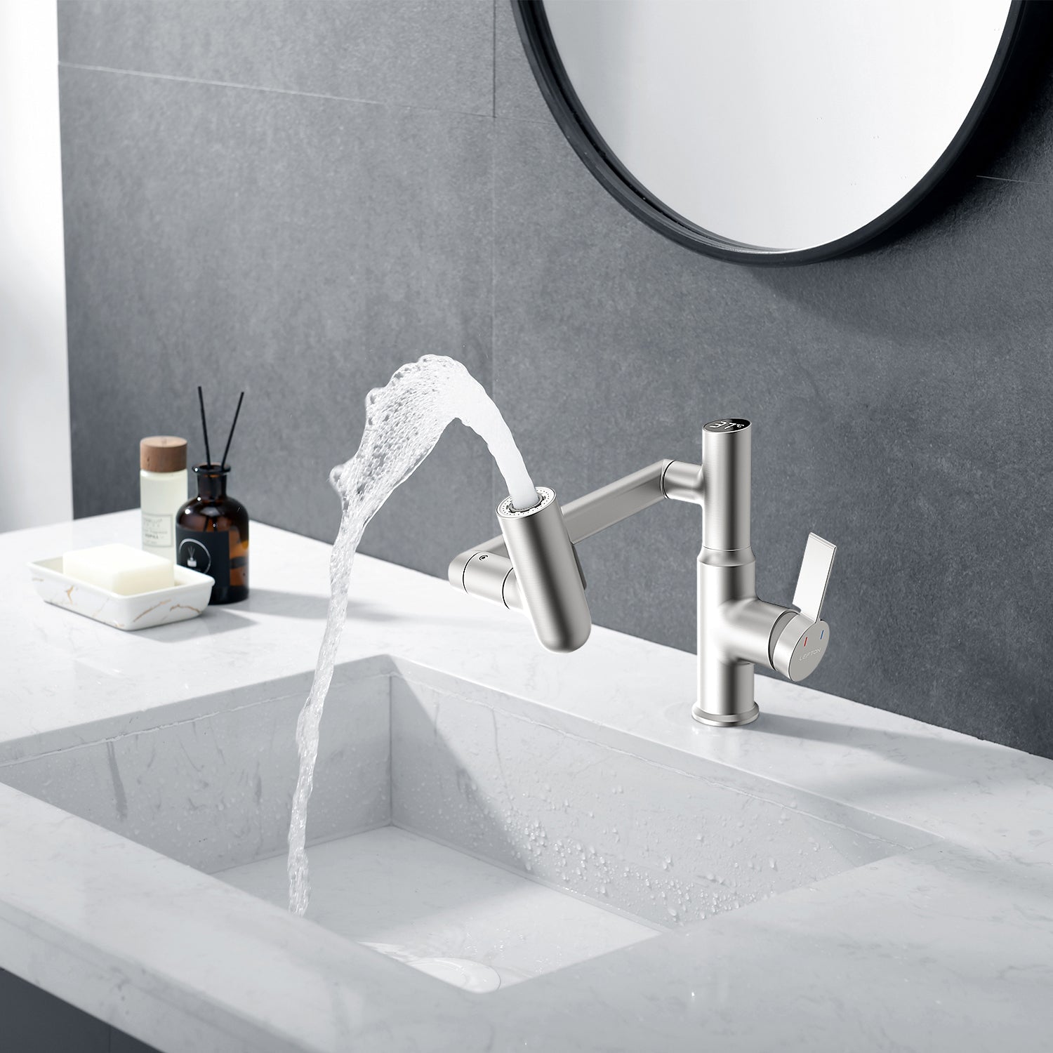 Lefton Single - Hole Rotatable Faucet with Temperature Display - BF2204 - Bathroom Faucets - Lefton Home