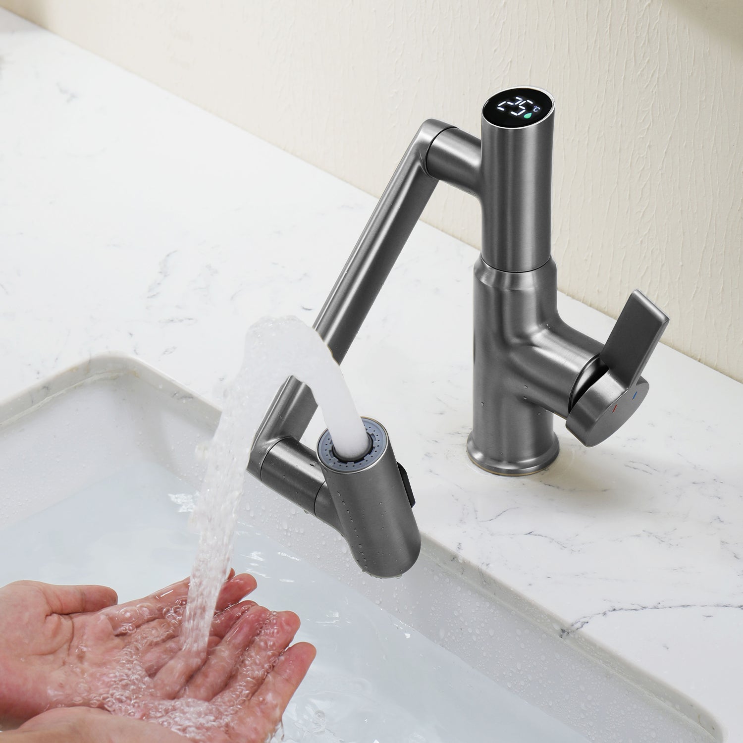 Lefton Single - Hole Rotatable Faucet with Temperature Display - BF2204 - Bathroom Faucets - Lefton Home