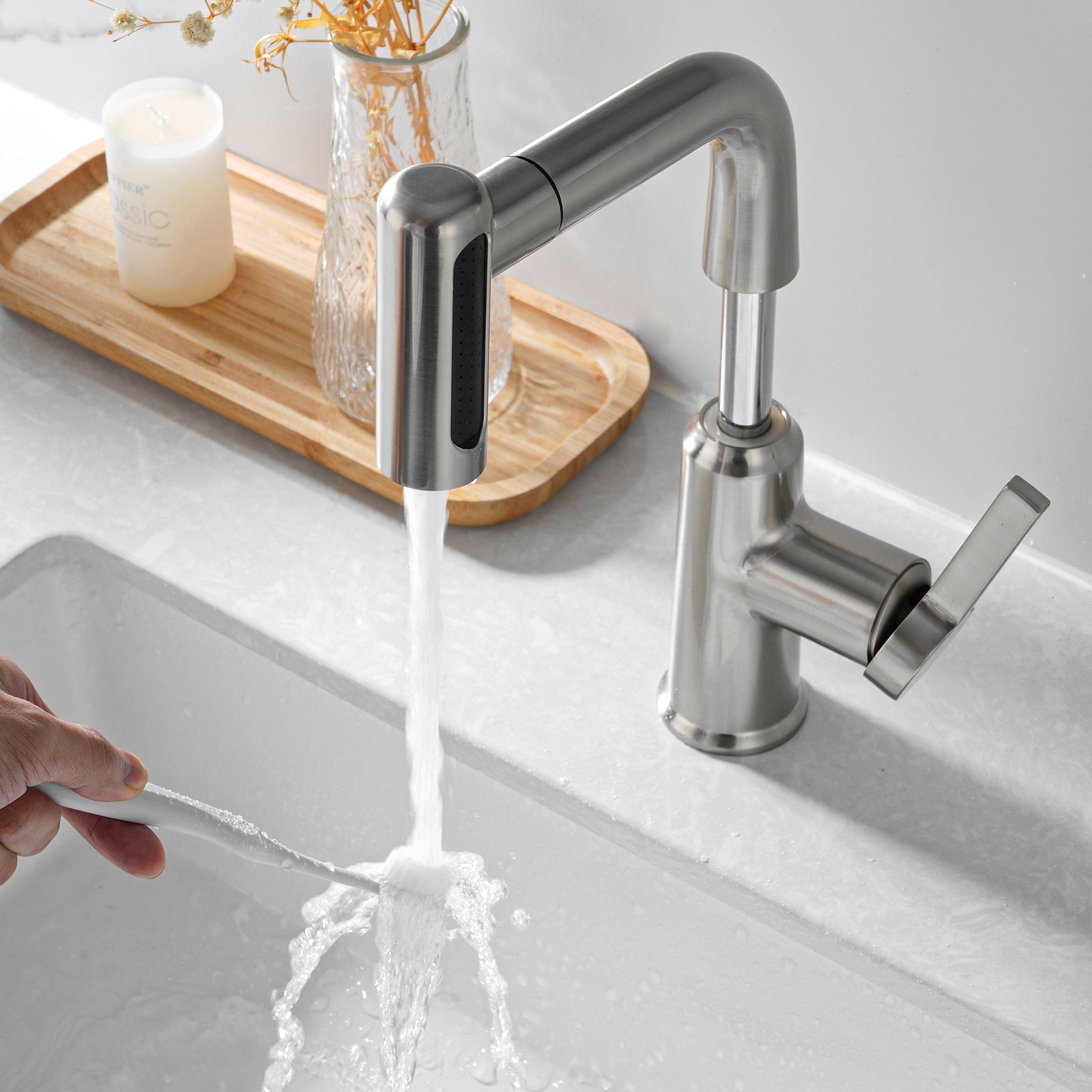 Lefton Single - Hole Waterfall & Pull - Out Liftable Bathroom Faucet - BF2209 - Bathroom Faucets - Lefton Home