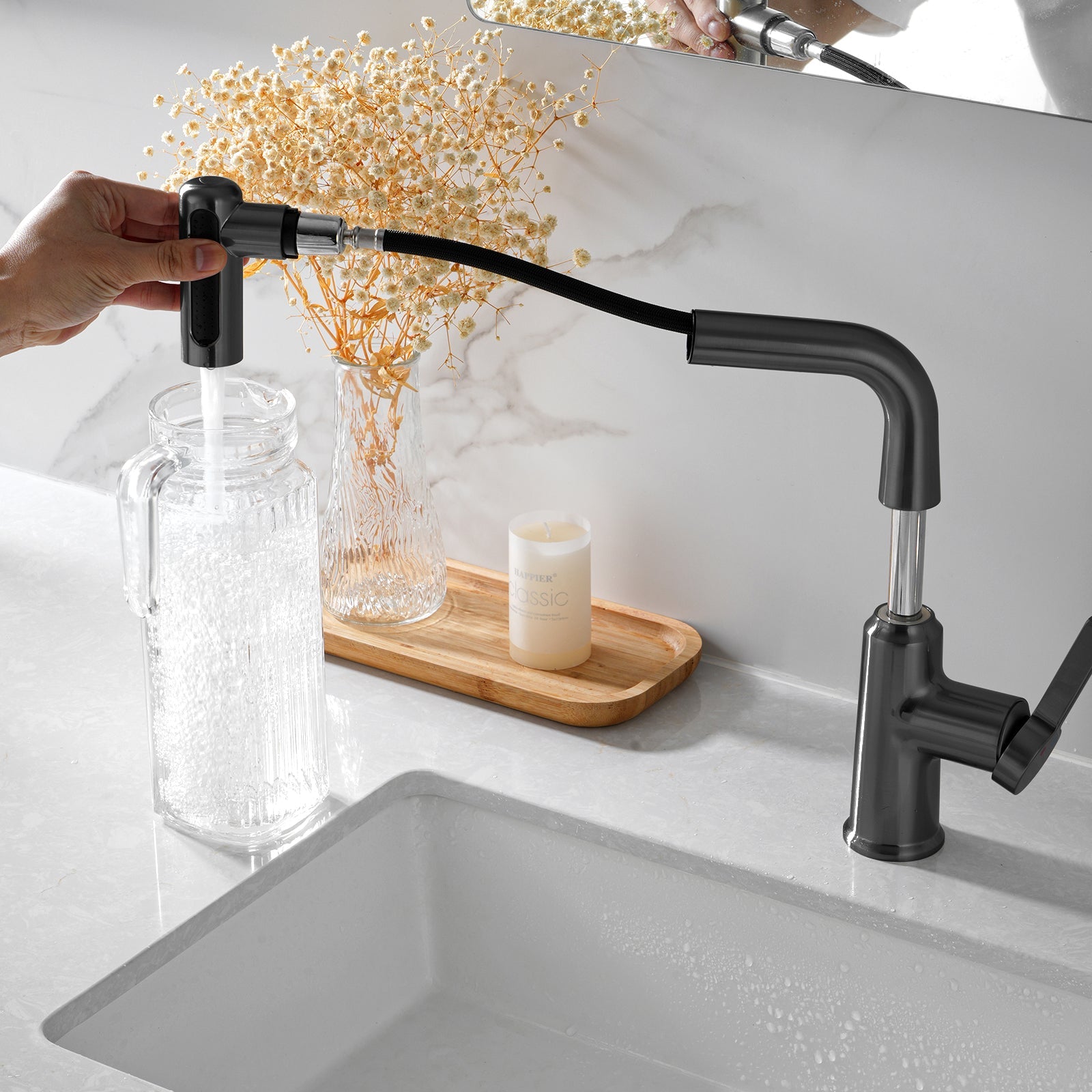 Lefton Single - Hole Waterfall & Pull - Out Liftable Bathroom Faucet - BF2209 - Bathroom Faucets - Lefton Home