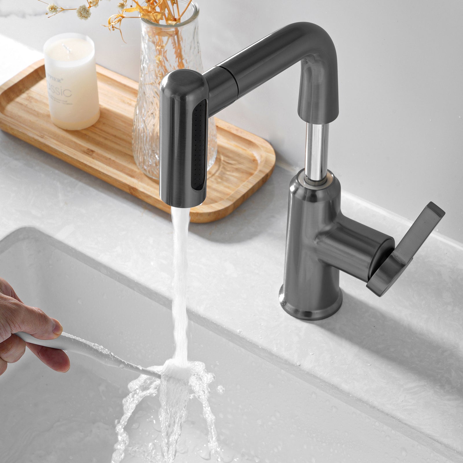 Lefton Single - Hole Waterfall & Pull - Out Liftable Bathroom Faucet - BF2209 - Bathroom Faucets - Lefton Home