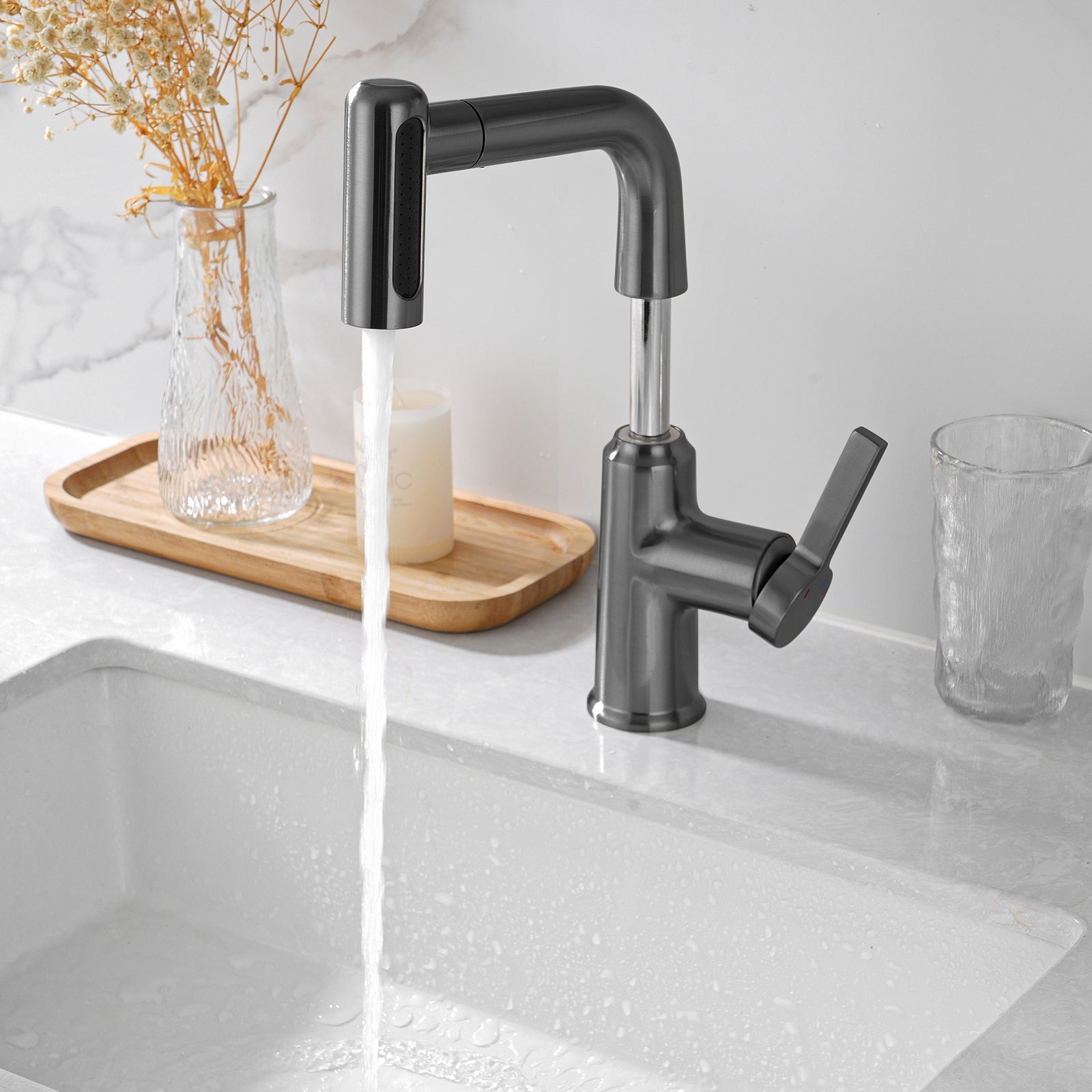 Lefton Single - Hole Waterfall & Pull - Out Liftable Bathroom Faucet - BF2209 - Bathroom Faucets - Lefton Home