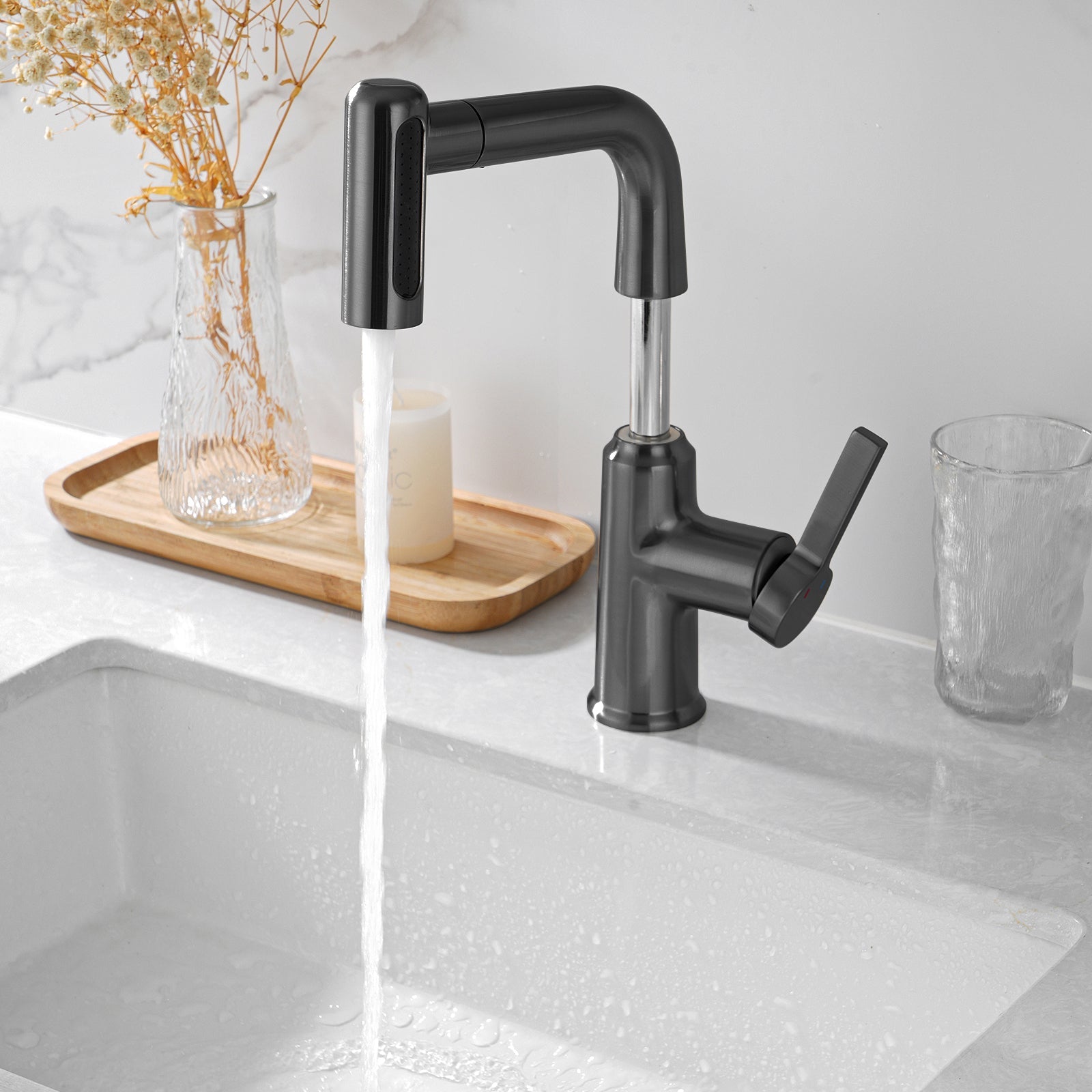 Lefton Single - Hole Waterfall & Pull - Out Liftable Bathroom Faucet - BF2209 - Bathroom Faucets - Lefton Home