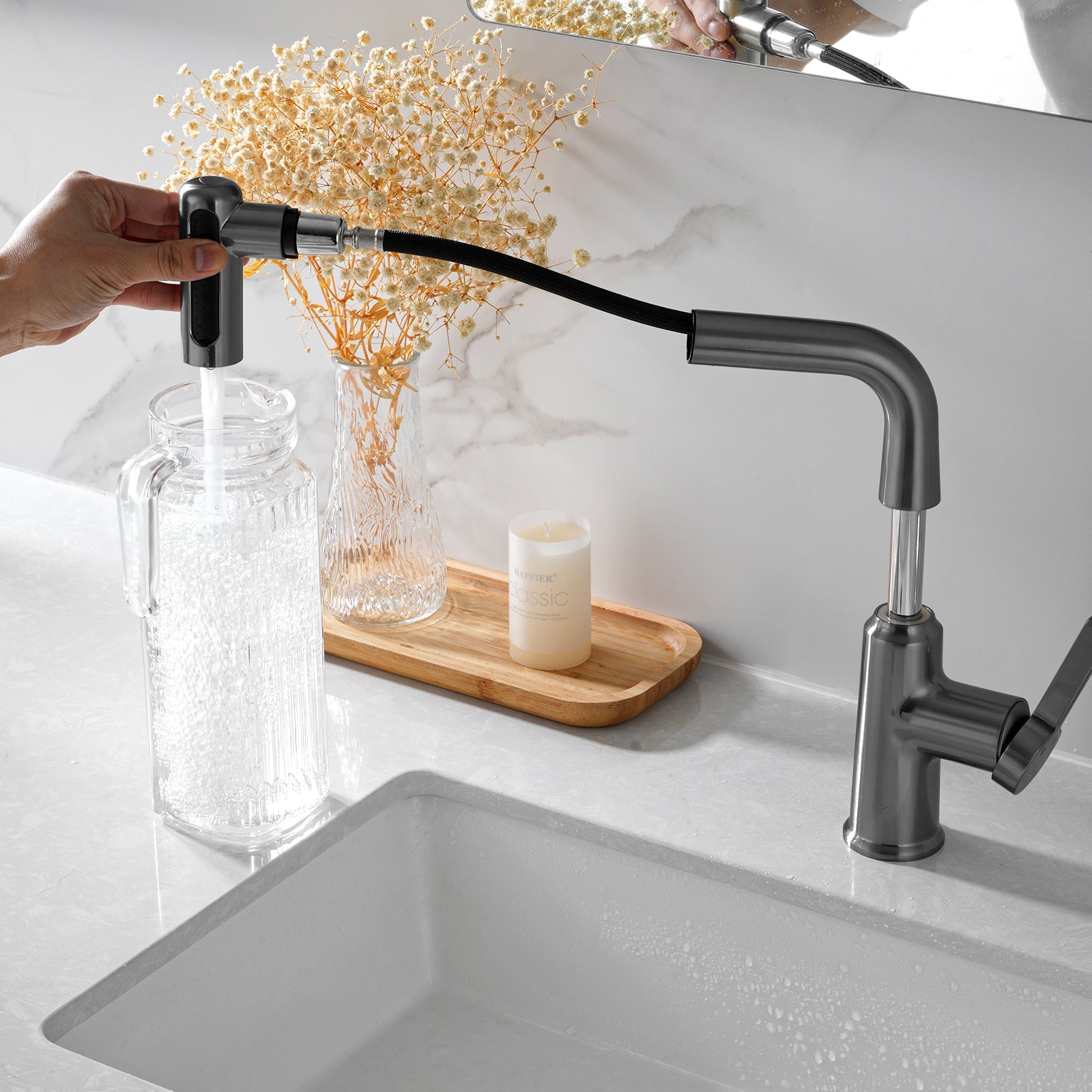 Lefton Single - Hole Waterfall & Pull - Out Liftable Bathroom Faucet - BF2209 - Bathroom Faucets - Lefton Home