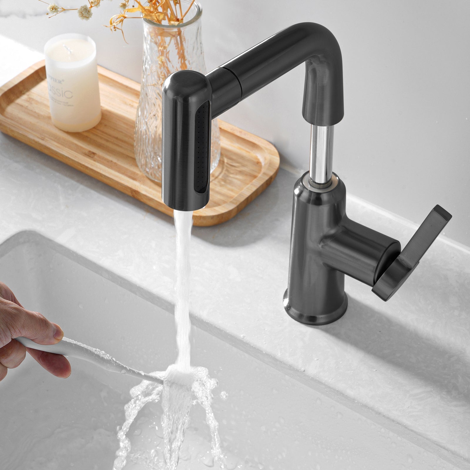 Lefton Single - Hole Waterfall & Pull - Out Liftable Bathroom Faucet - BF2209 - Bathroom Faucets - Lefton Home