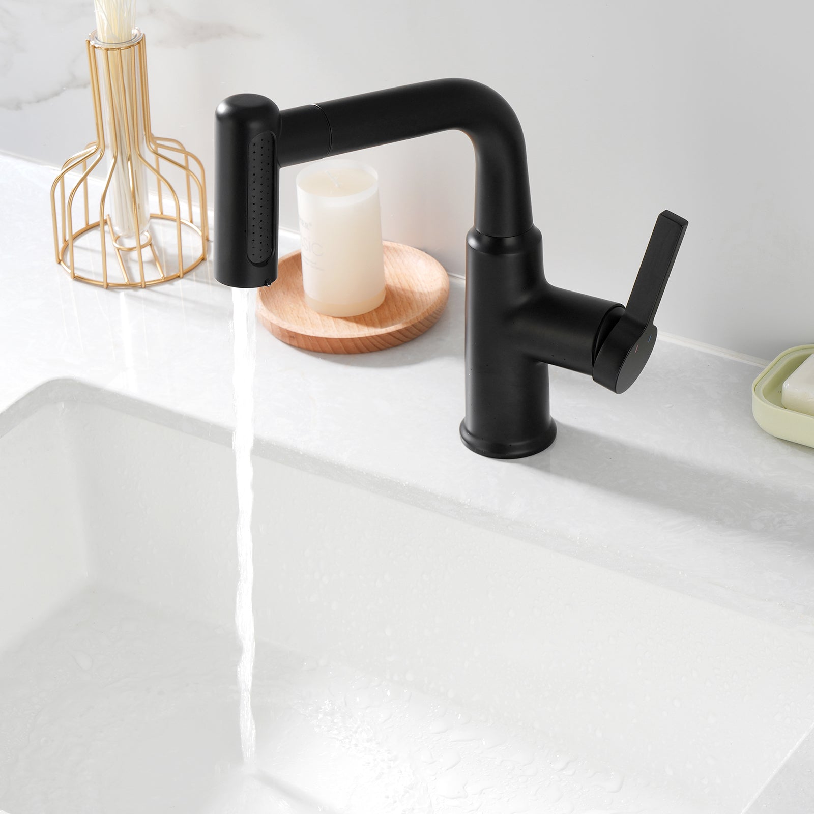 Lefton Single - Hole Waterfall & Pull - Out Liftable Bathroom Faucet - BF2209 - Bathroom Faucets - Lefton Home