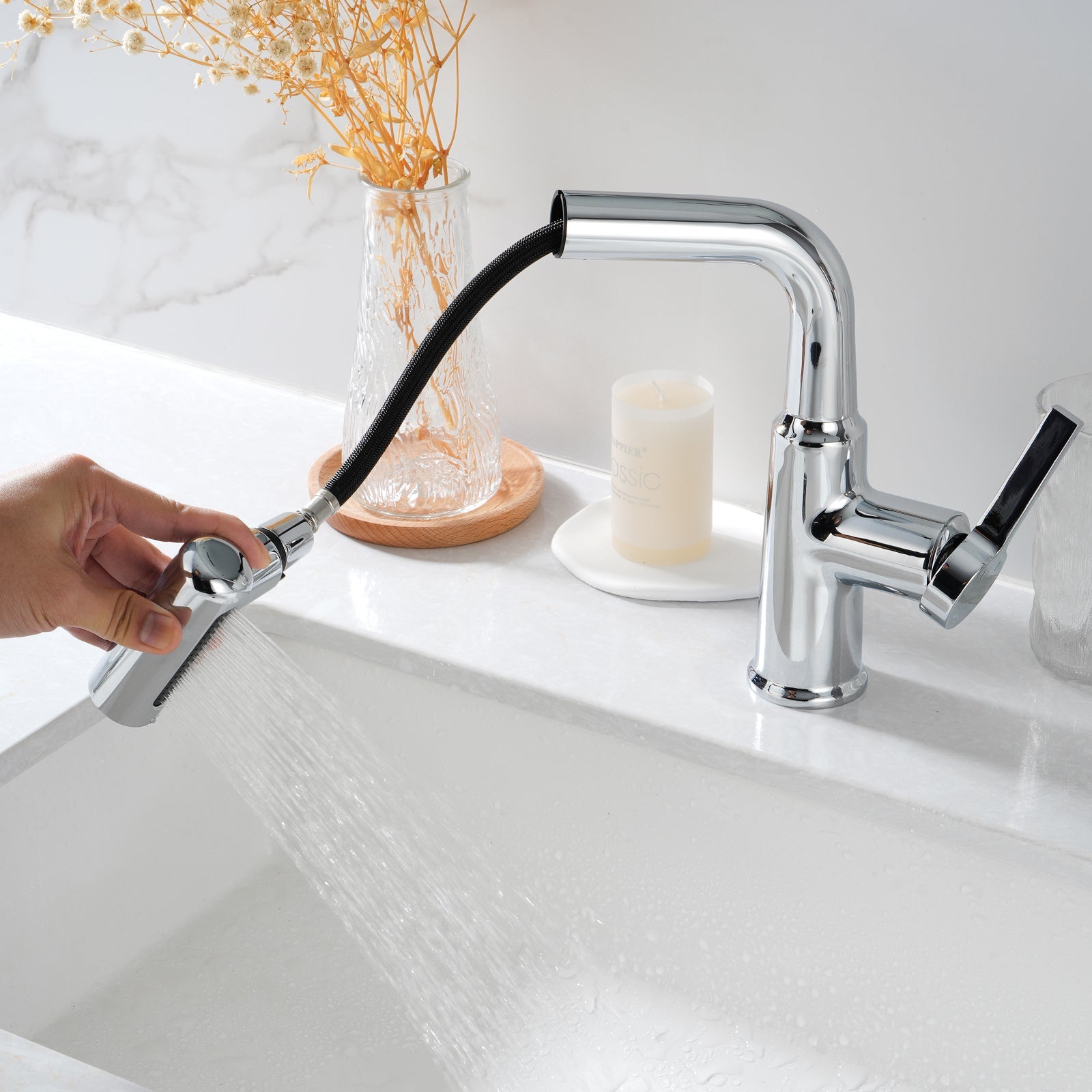 Lefton Single - Hole Waterfall & Pull - Out Liftable Bathroom Faucet - BF2209 - Bathroom Faucets - Lefton Home