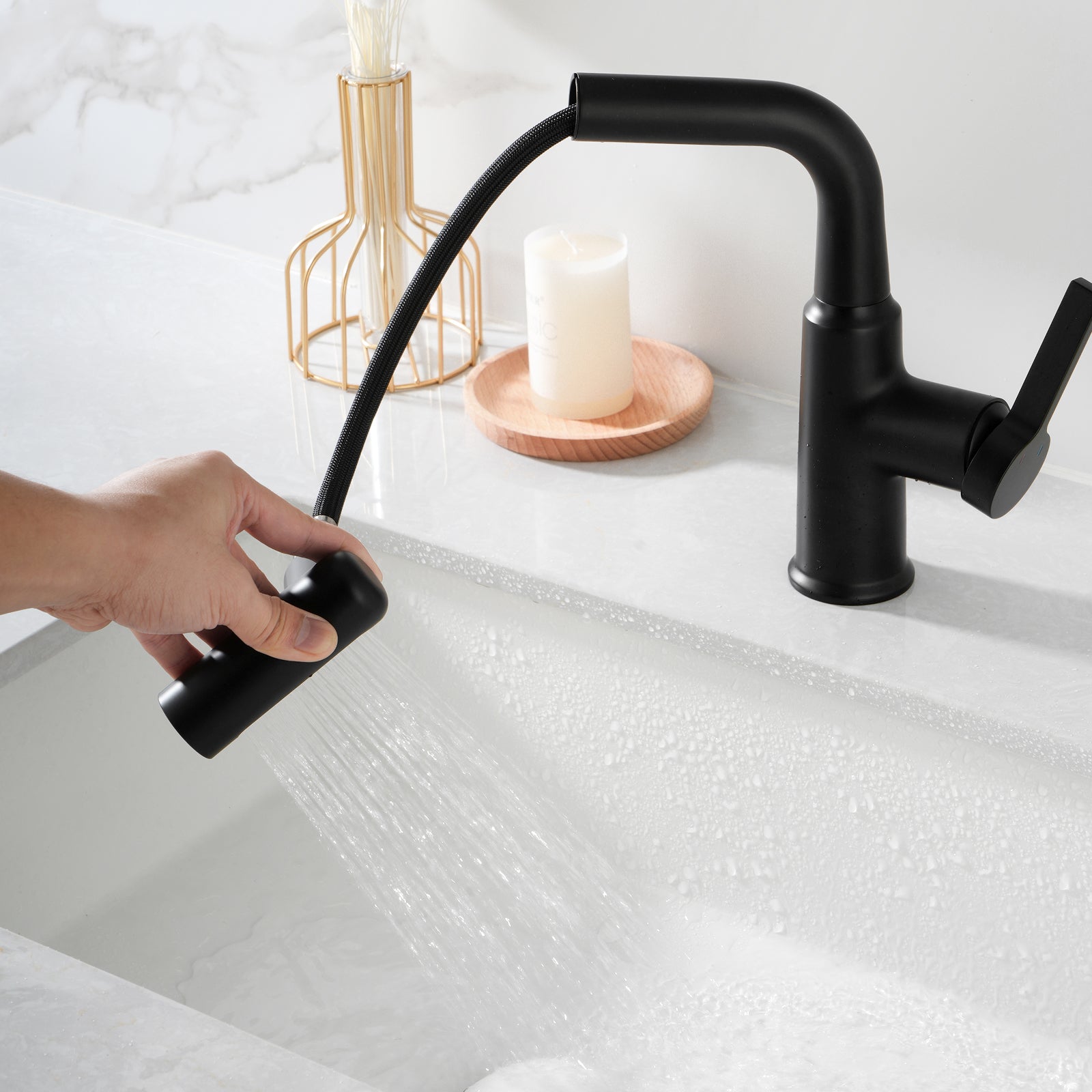 Lefton Single - Hole Waterfall & Pull - Out Liftable Bathroom Faucet - BF2209 - Bathroom Faucets - Lefton Home