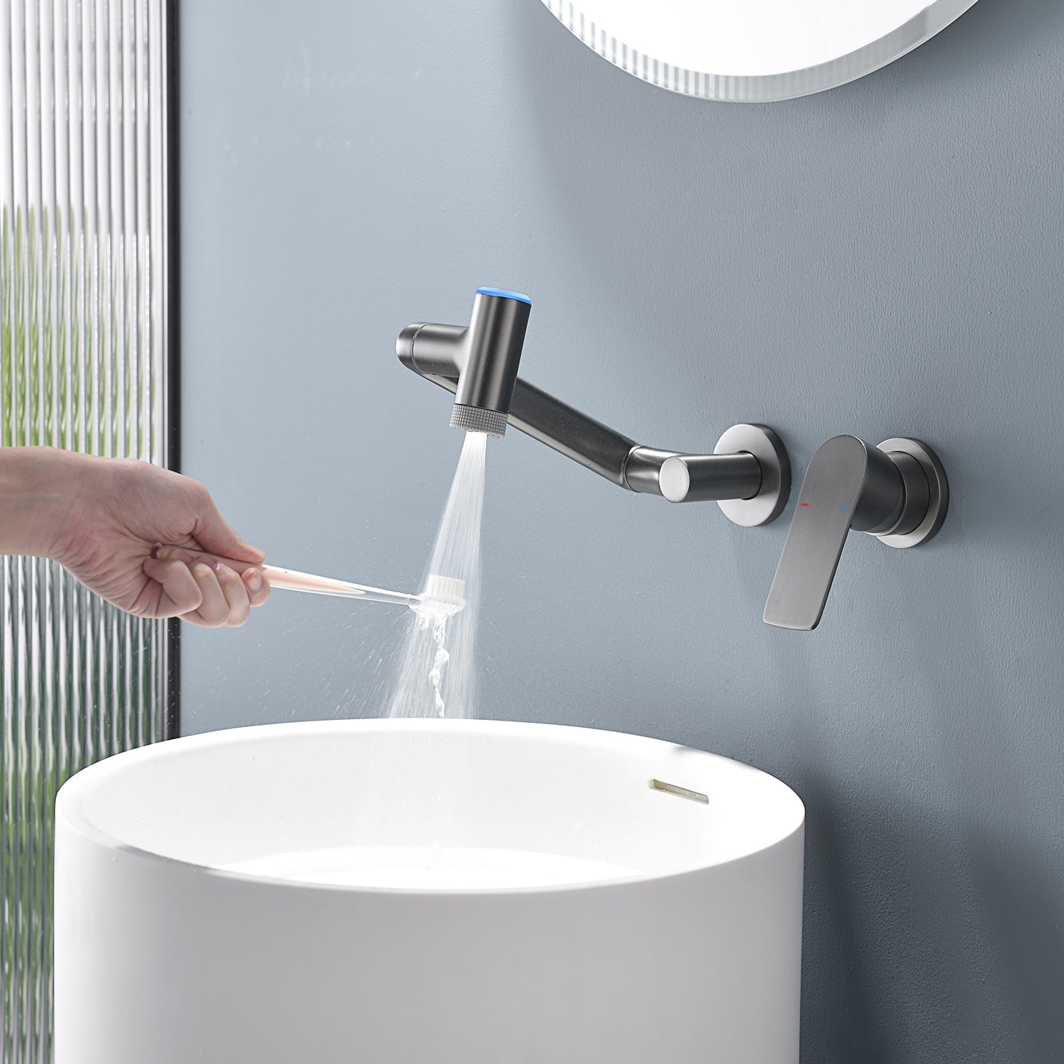 Lefton Single-Handle Wall Mount Bathroom Faucet with Temperature Display-BFWM2401 -Bathroom Faucets- Lefton Home