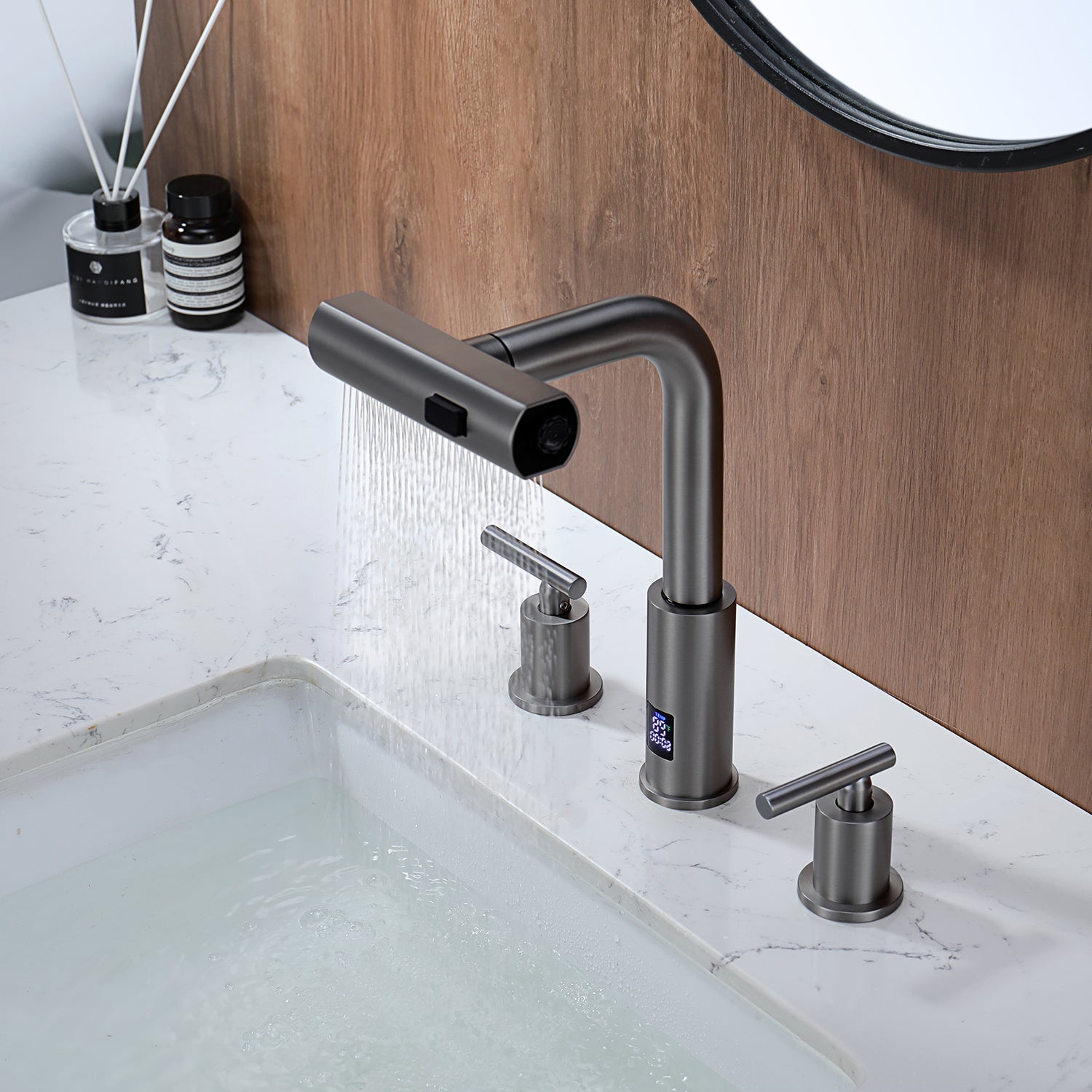 Lefton Two - Handle Widespread Waterfall & Pull - Out Bathroom Faucet - BFWS2401