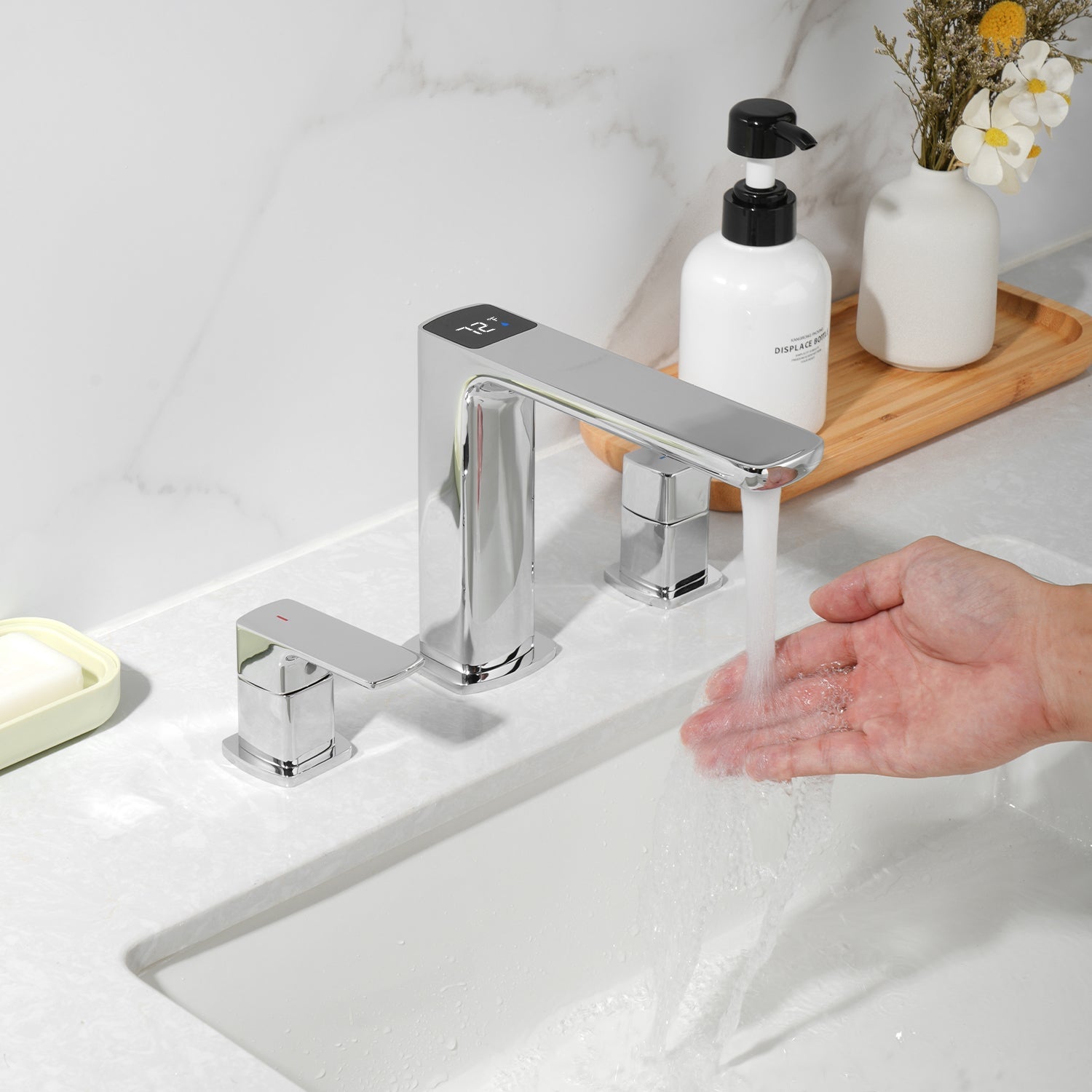 Lefton Widespread 2 - handle Bathroom Faucet with Temperature Display - BFWS2402 - Bathroom Faucets - Lefton Home