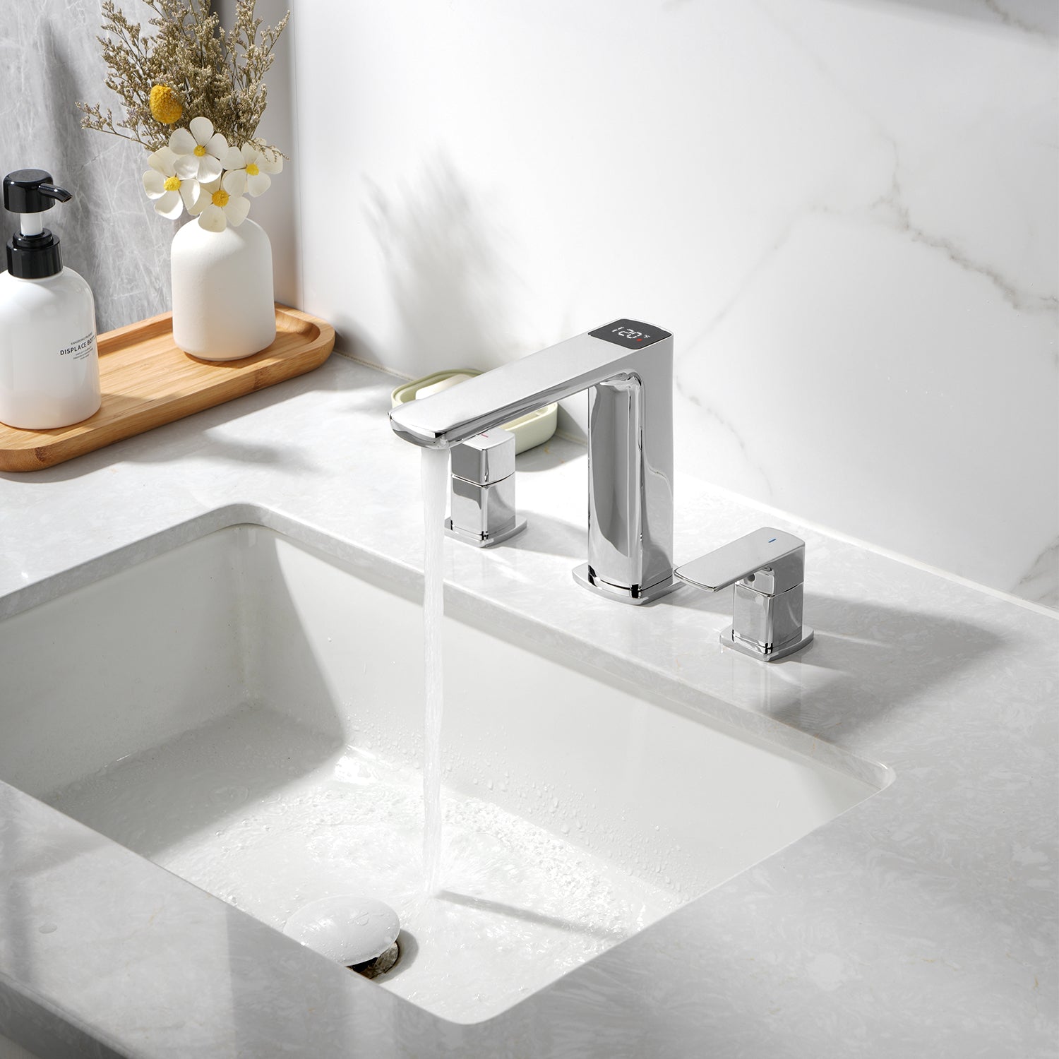 Lefton Widespread 2 - handle Bathroom Faucet with Temperature Display - BFWS2402 - Bathroom Faucets - Lefton Home