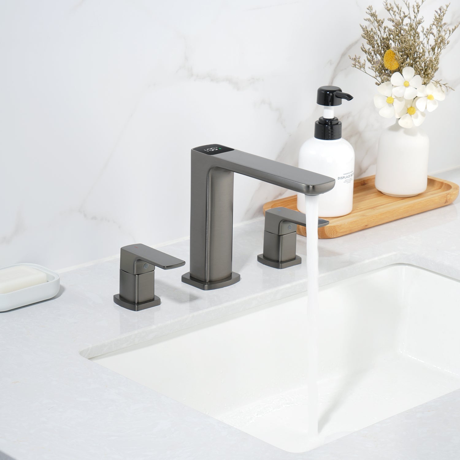 Lefton Widespread 2 - handle Bathroom Faucet with Temperature Display - BFWS2402 - Bathroom Faucets - Lefton Home