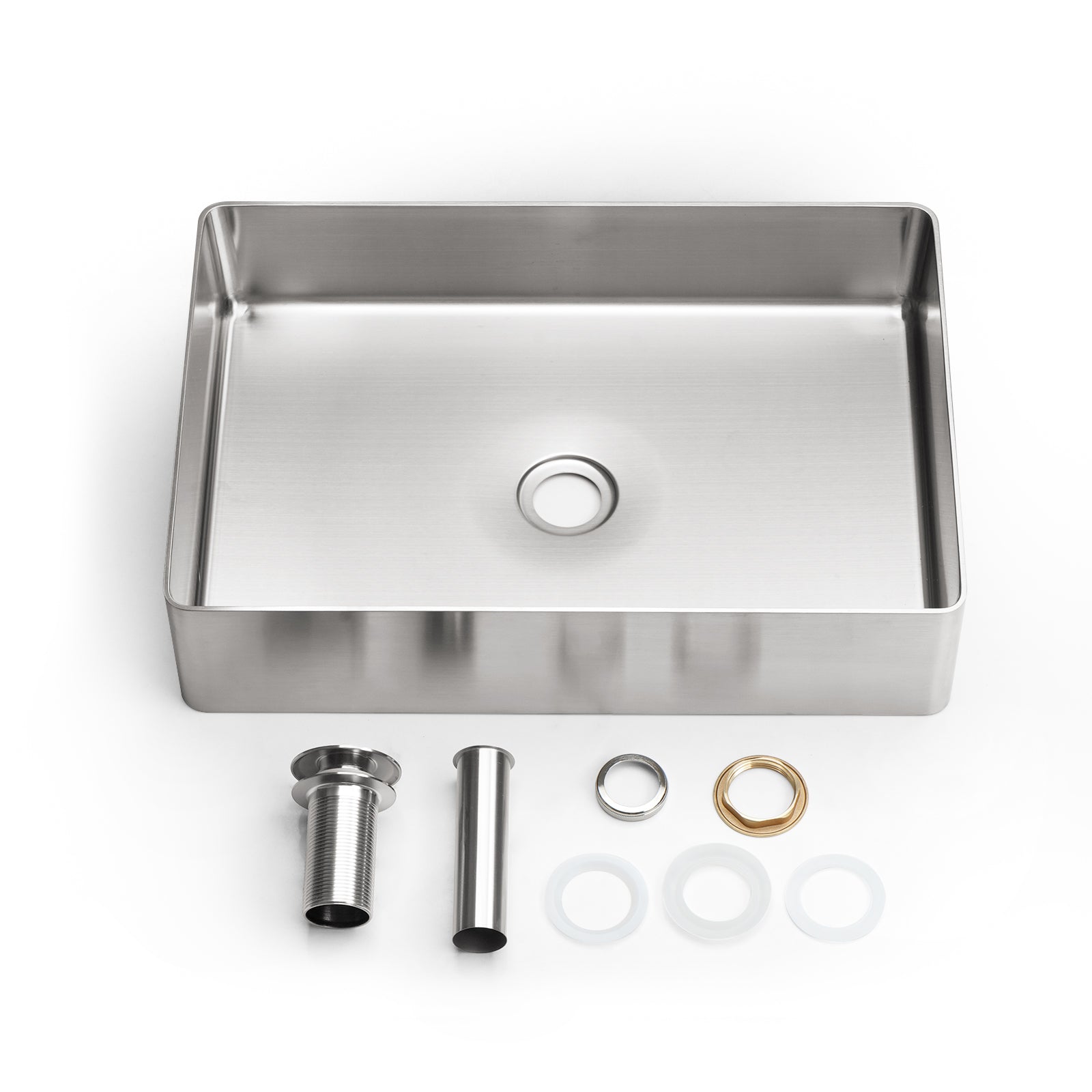 Lefton Stainless Steel Rectangular Above Counter Bathroom Vessel Sink with Pop - Up Drain Stopper - BVS2402 - Bathroom Sinks - Lefton Home