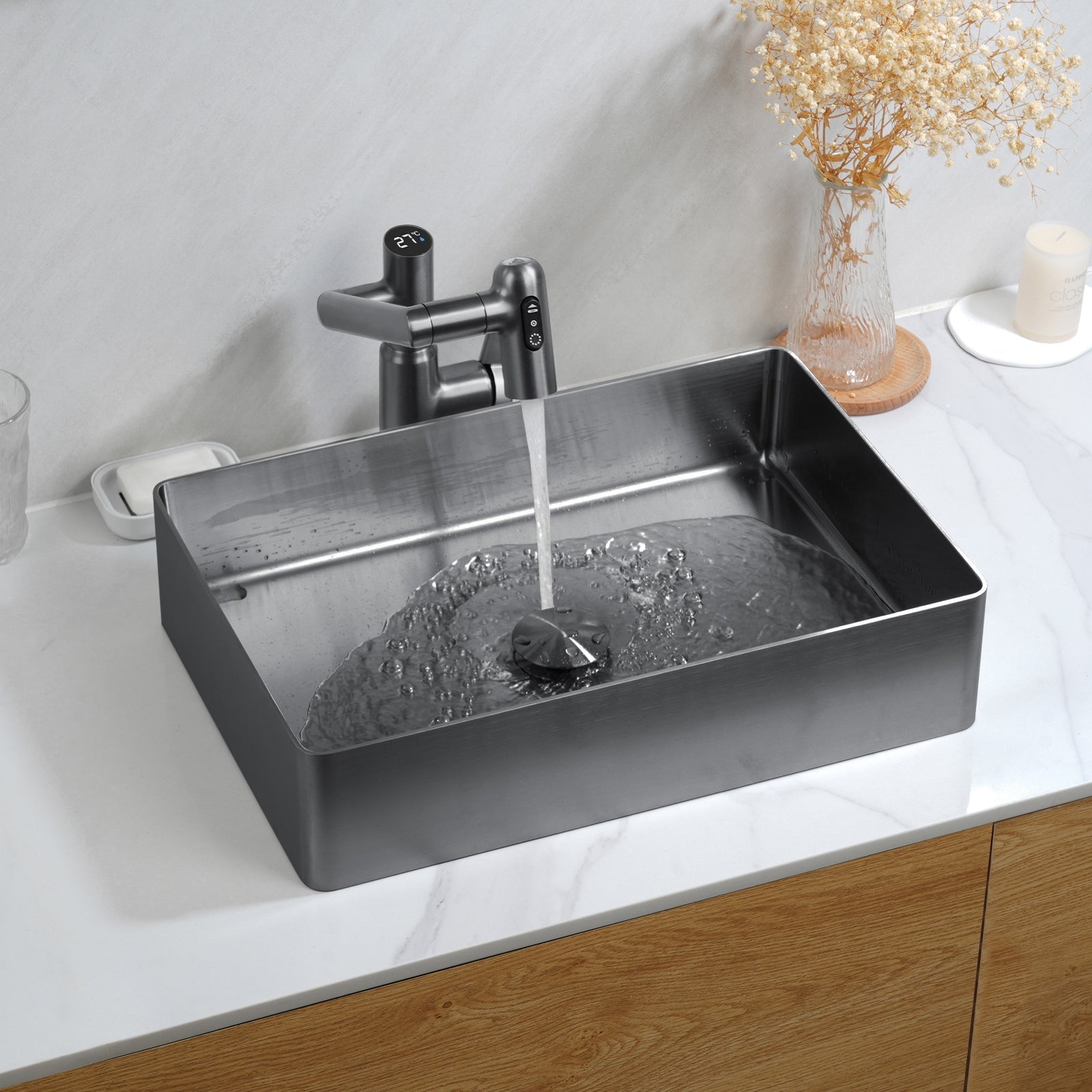 Lefton Stainless Steel Rectangular Above Counter Bathroom Vessel Sink BVS2402