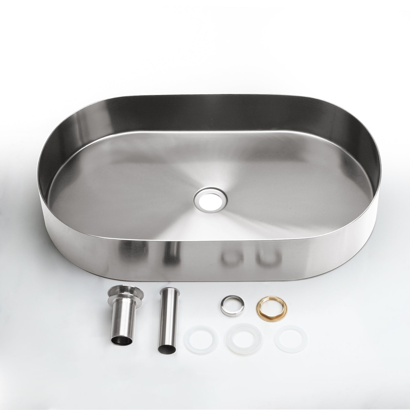 Lefton Modern Stainless Steel Oval Above Counter Bathroom Vessel Sink with Pop - Up Drain Stopper - BVS2403 - Bathroom Sinks - Lefton Home