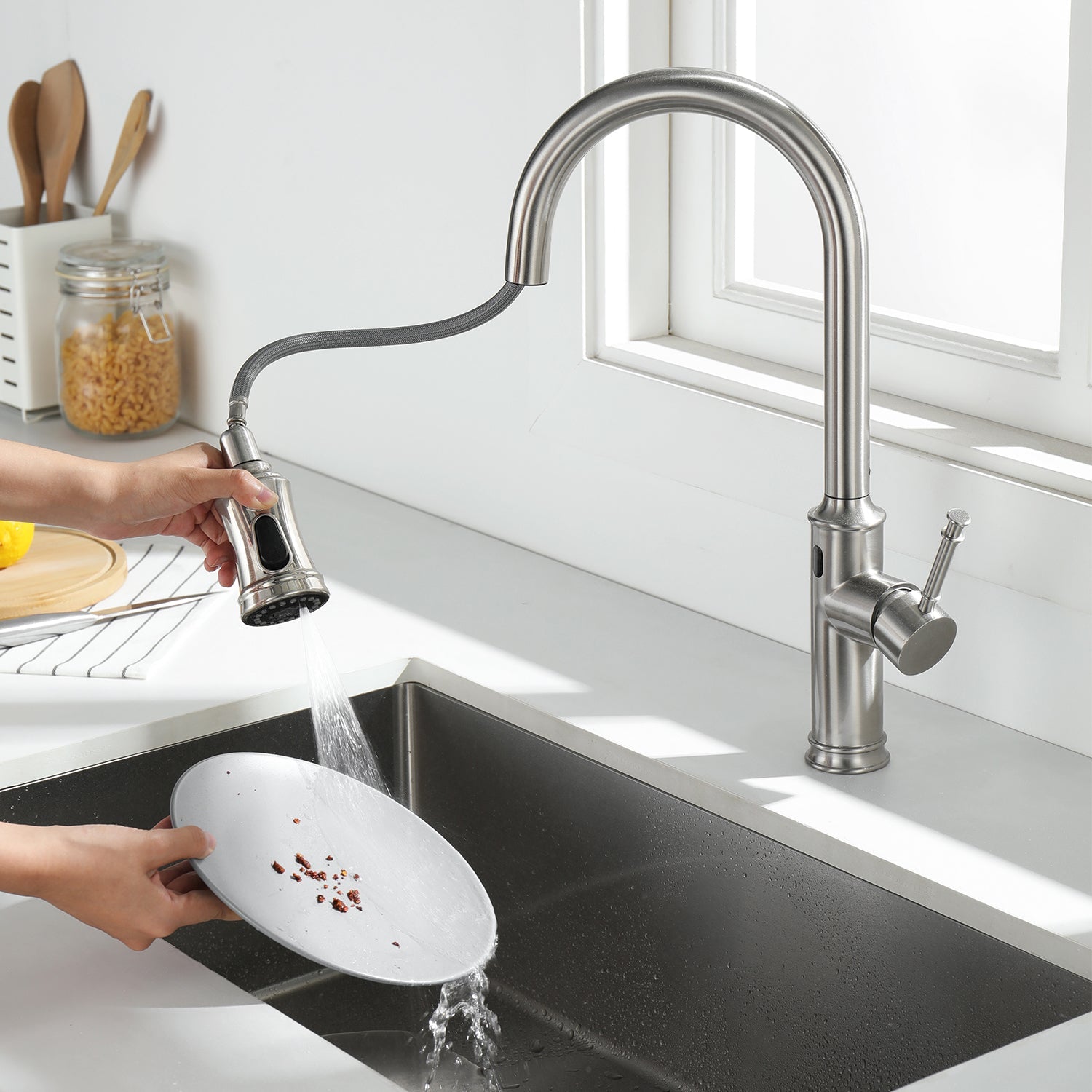 Lefton Automatic Sensor & Pull - Down Kitchen Faucet - KF2210 - Kitchen Faucets - Lefton Home