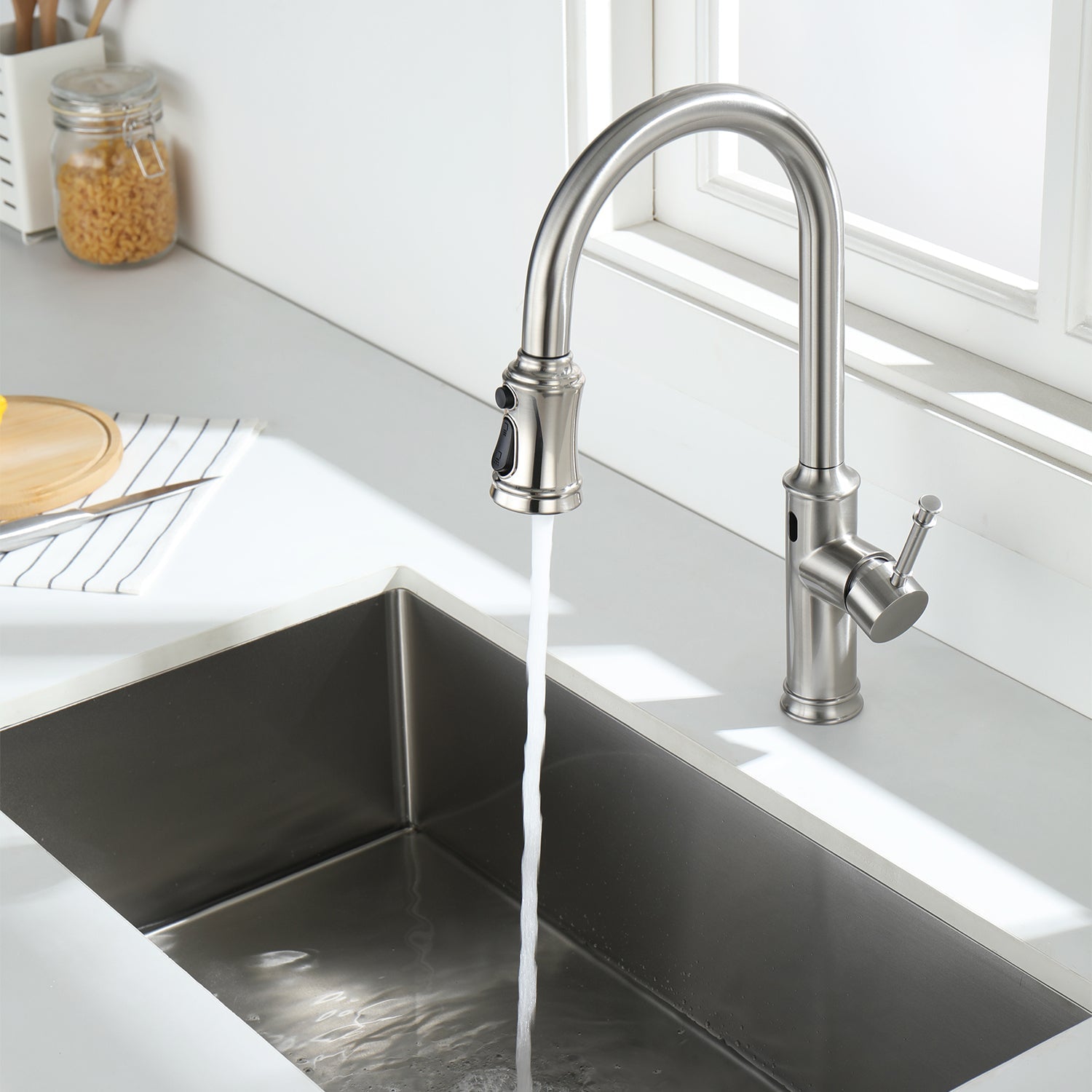 Lefton Automatic Sensor & Pull - Down Kitchen Faucet - KF2210 - Kitchen Faucets - Lefton Home