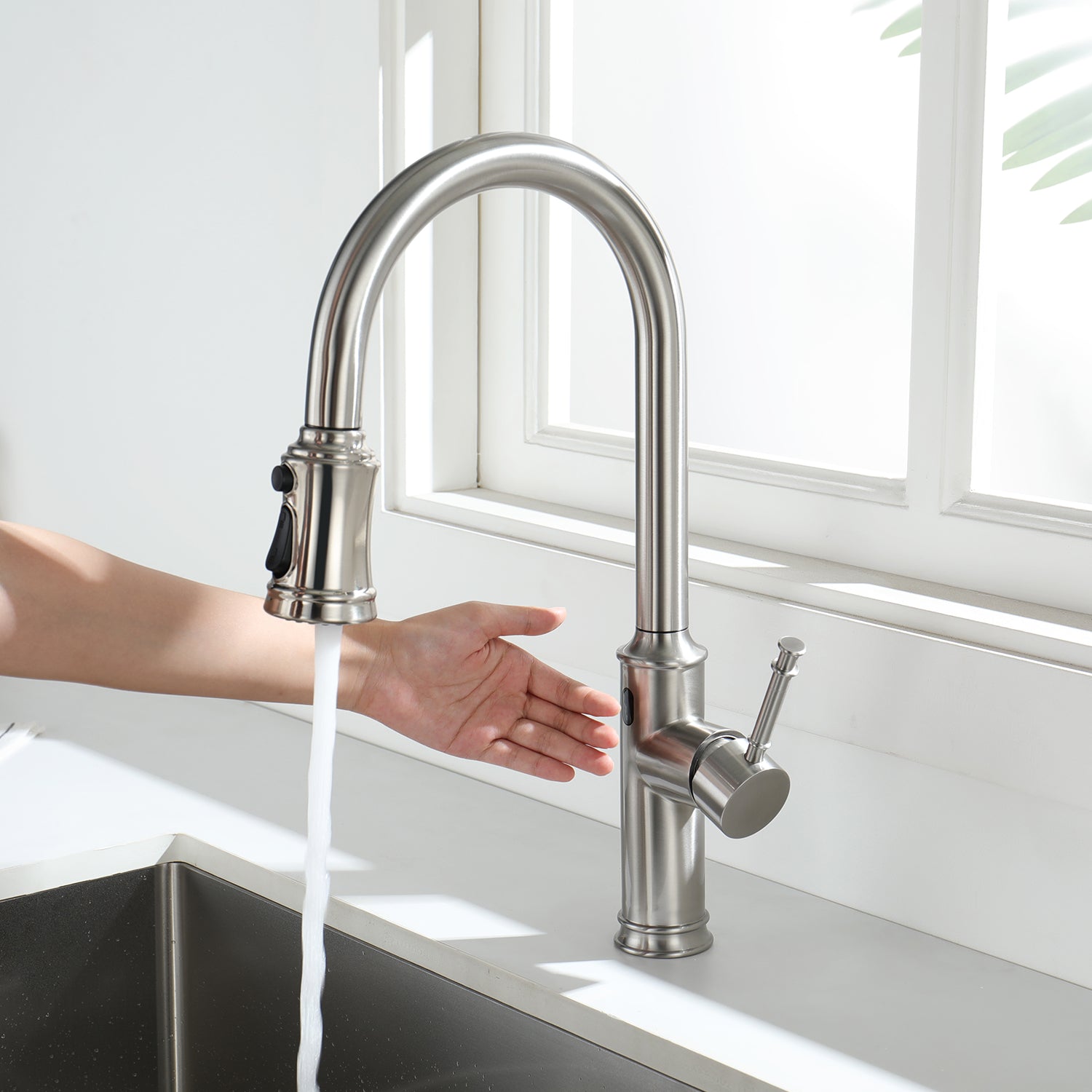 Lefton Automatic Sensor & Pull - Down Kitchen Faucet - KF2210 - Kitchen Faucets - Lefton Home