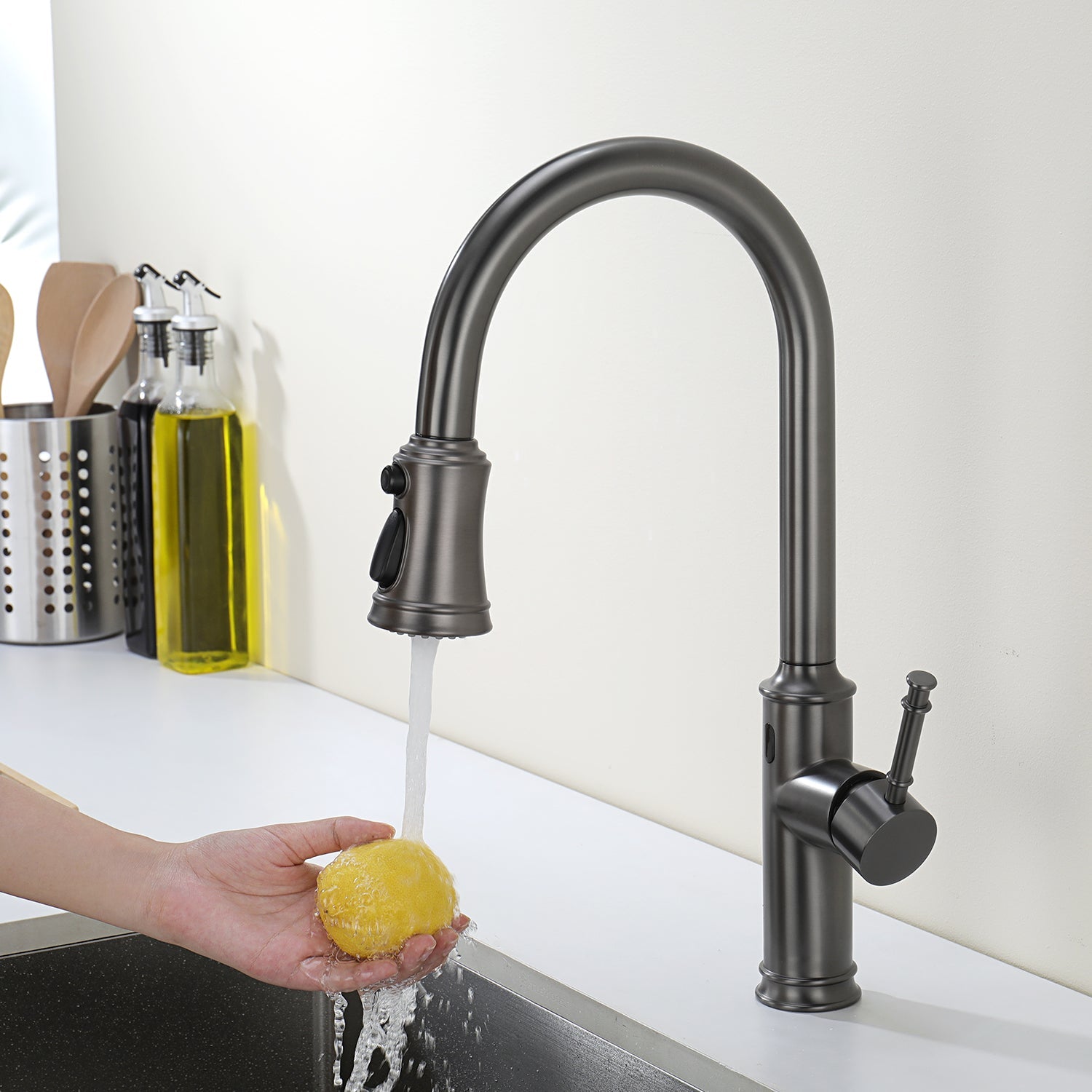 Lefton Automatic Sensor & Pull - Down Kitchen Faucet - KF2210 - Kitchen Faucets - Lefton Home