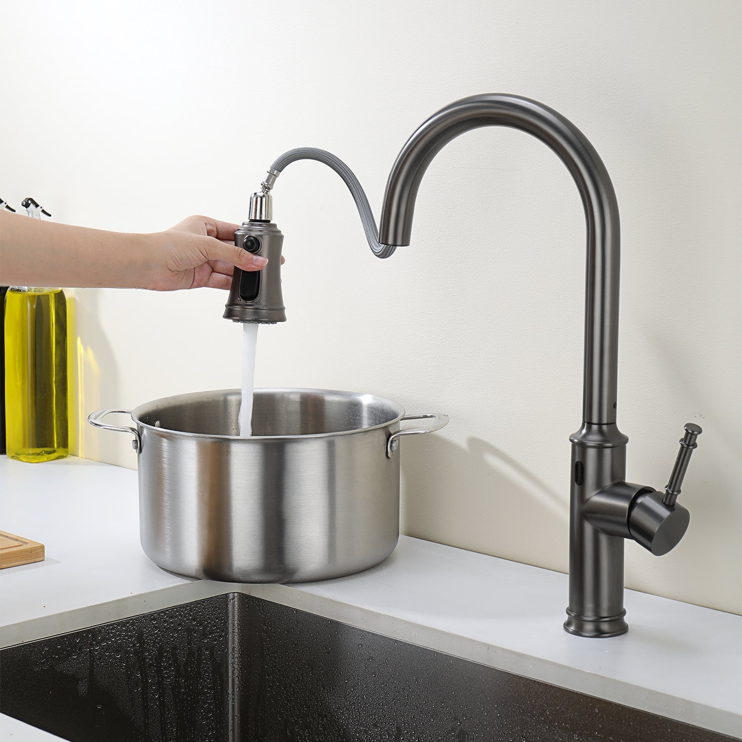 Lefton Automatic Sensor & Pull - Down Kitchen Faucet - KF2210 - Kitchen Faucets - Lefton Home