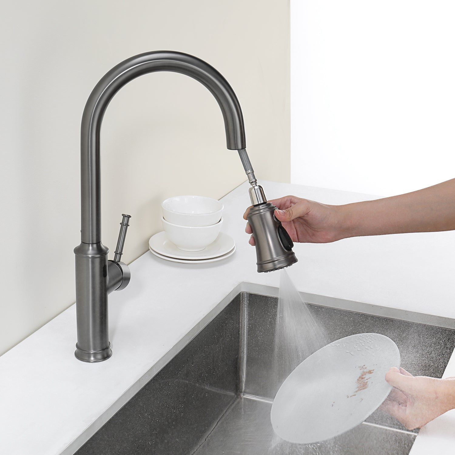 Lefton Automatic Sensor & Pull - Down Kitchen Faucet - KF2210 - Kitchen Faucets - Lefton Home