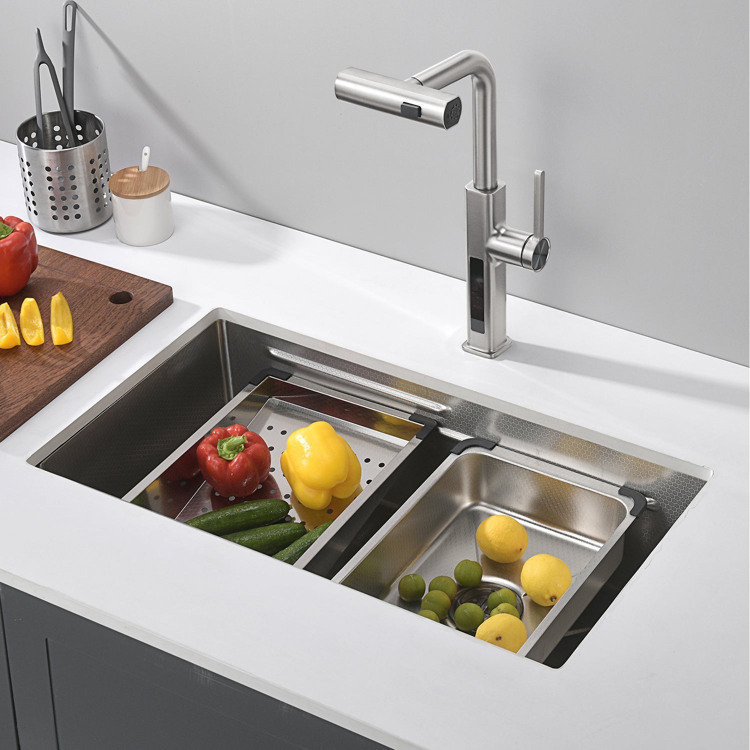 Lefton Single Bowl Honeycomb Embossed Anti - scratch Kitchen Sink with Waterfall Faucet(KF2209)