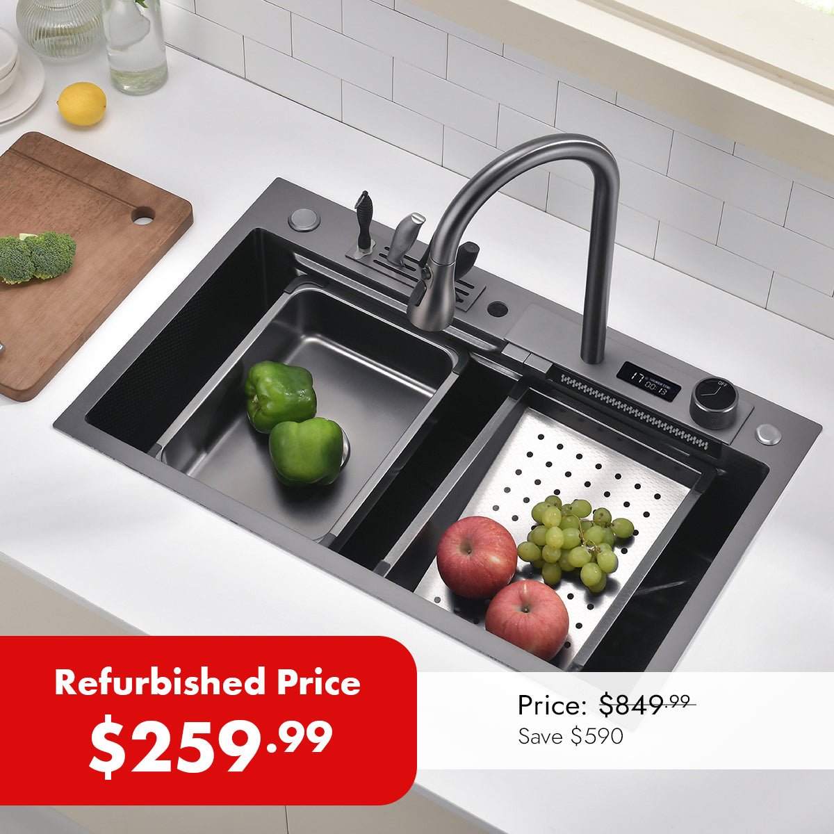 Refurbished - Lefton Workstation Kitchen Sink KS2204 - 2B - Kitchen Sinks - Lefton Home