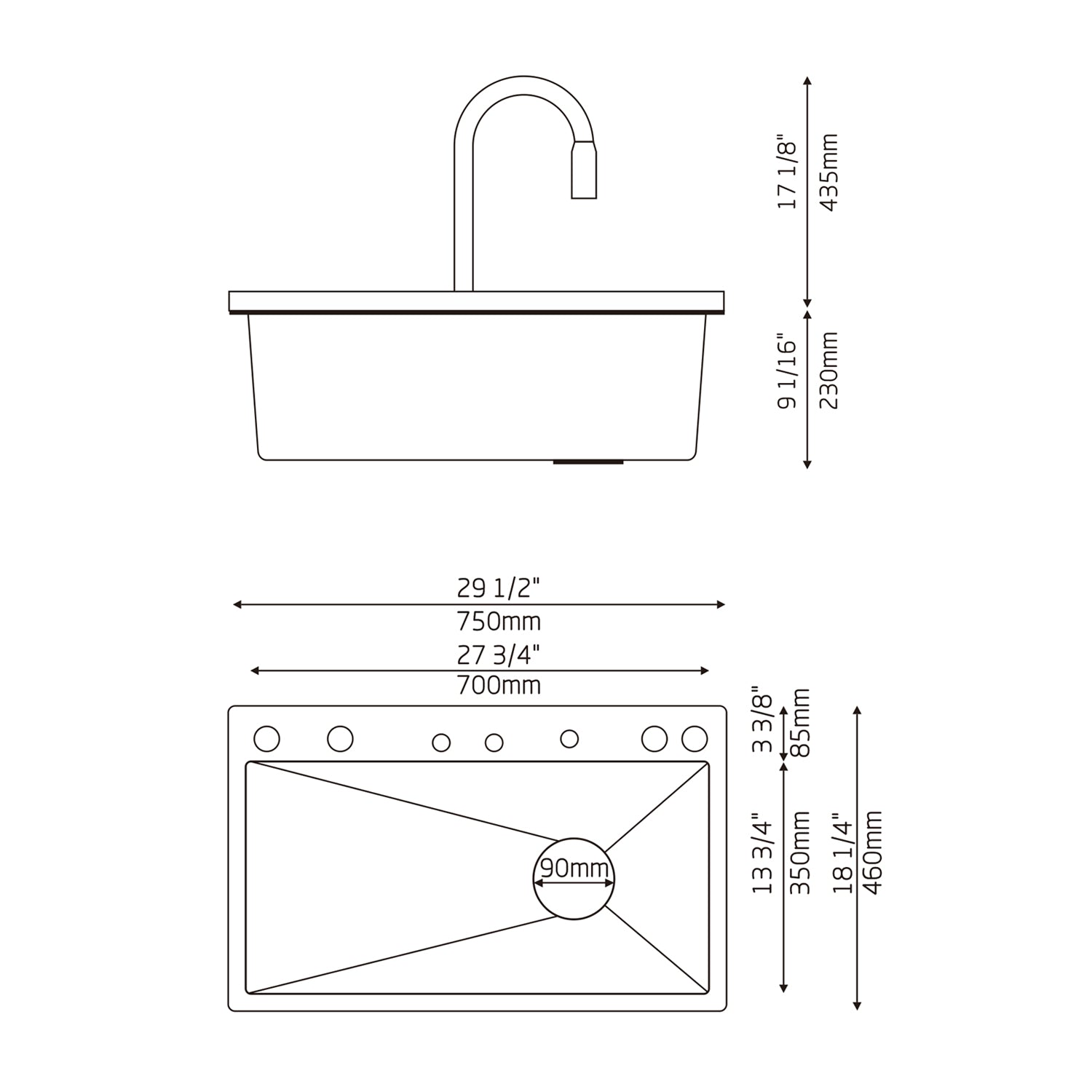 Lefton Adjustable Waterfall Faucet Kitchen Sink with Digital Temperature Display & LED Lighting - KS2207 - Kitchen Sinks - Lefton Home