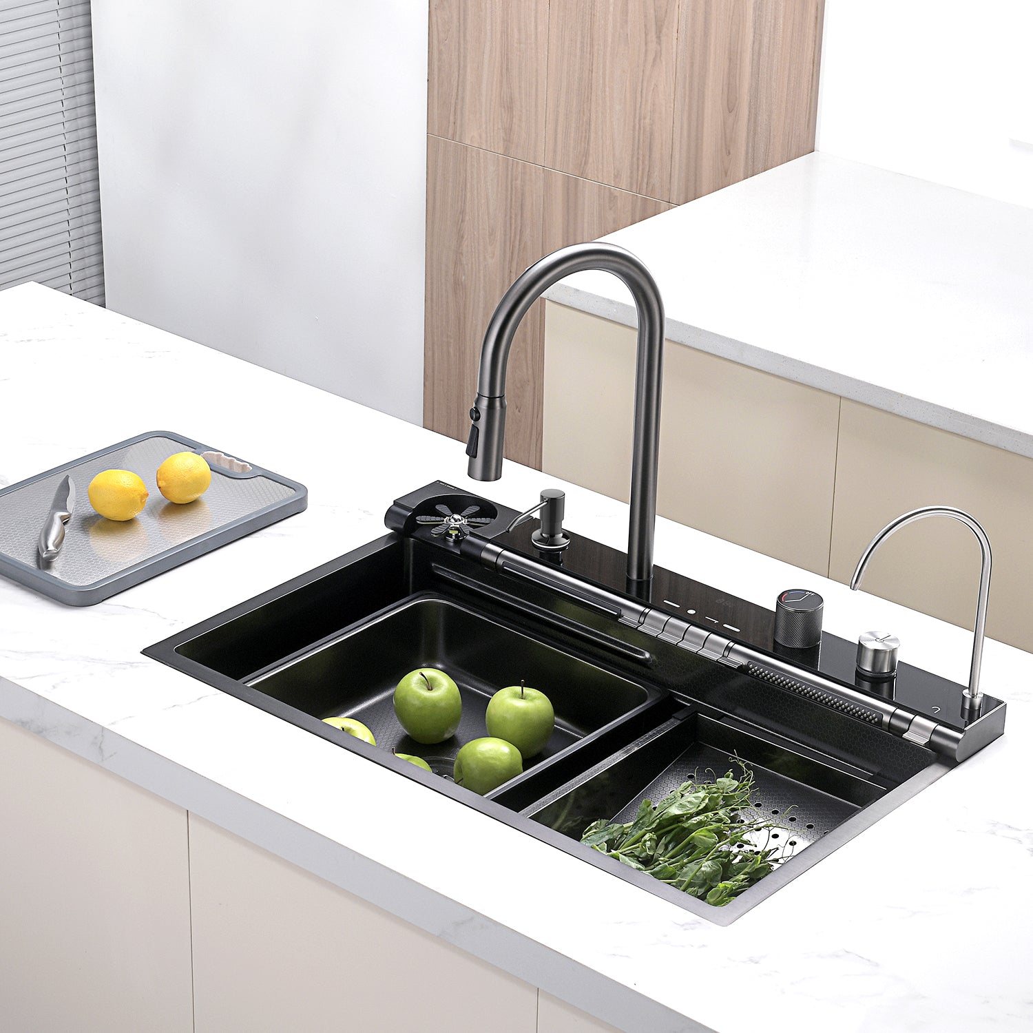 Lefton Adjustable Waterfall Faucet Kitchen Sink with Digital Temperature Display & LED Lighting - KS2207 - Kitchen Sinks - Lefton Home