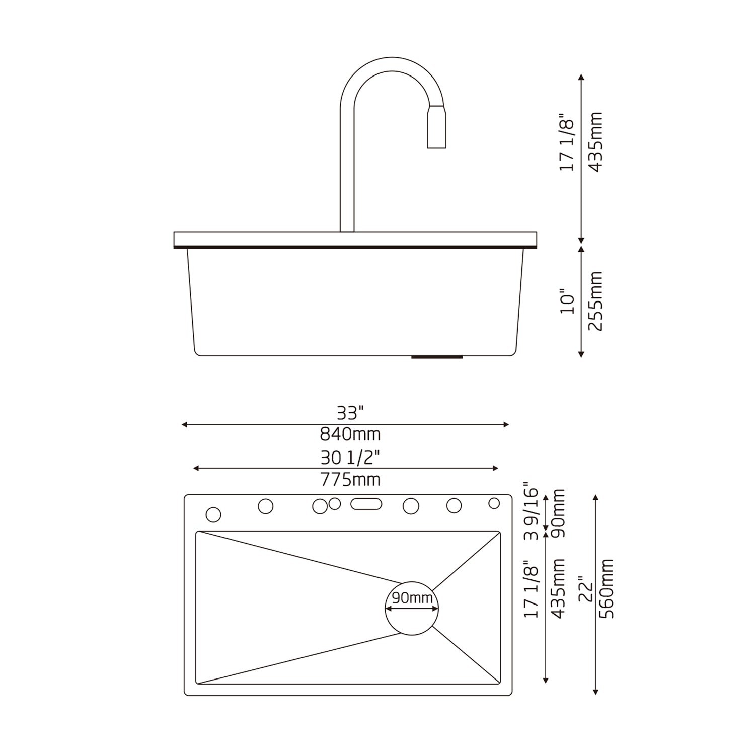 Lefton 33x22 Inch Waterfall Faucet Kitchen Sink with Digital Temperature Display & LED Lighting - KS2207L - Kitchen Sinks - Lefton Home