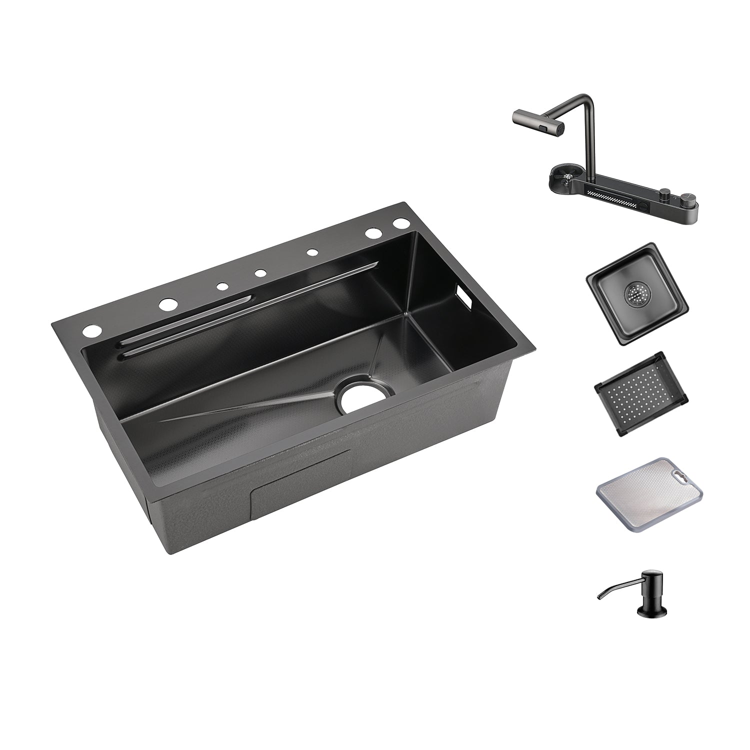 Lefton Two Outlets Waterfall Faucet Kitchen Sink with Digital Temperature Display & LED Lighting - KS2208 - Kitchen Sinks - Lefton Home