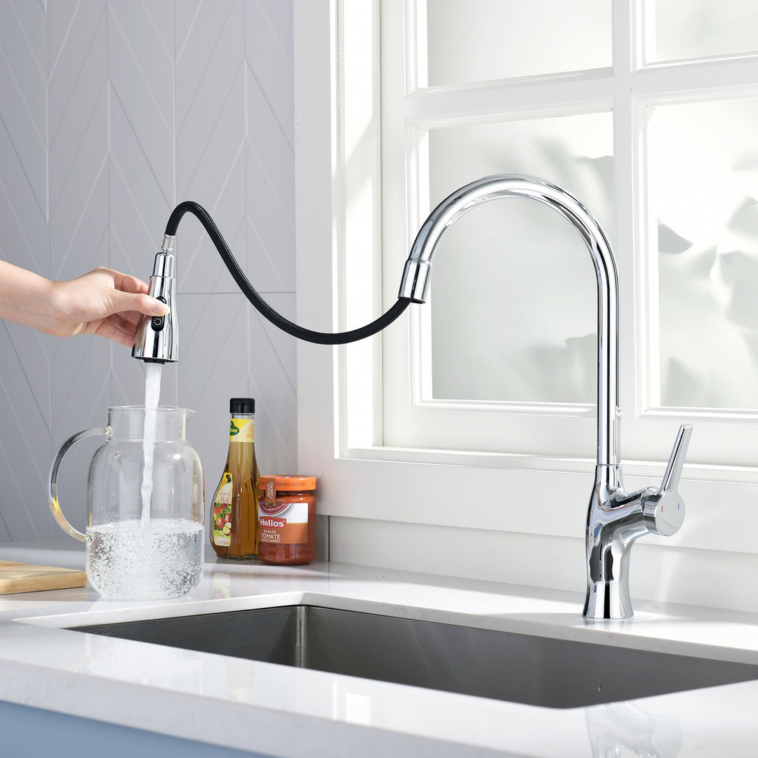 Stainless Steel Pull-Down Single Handle Kitchen Faucet – Lefton Home