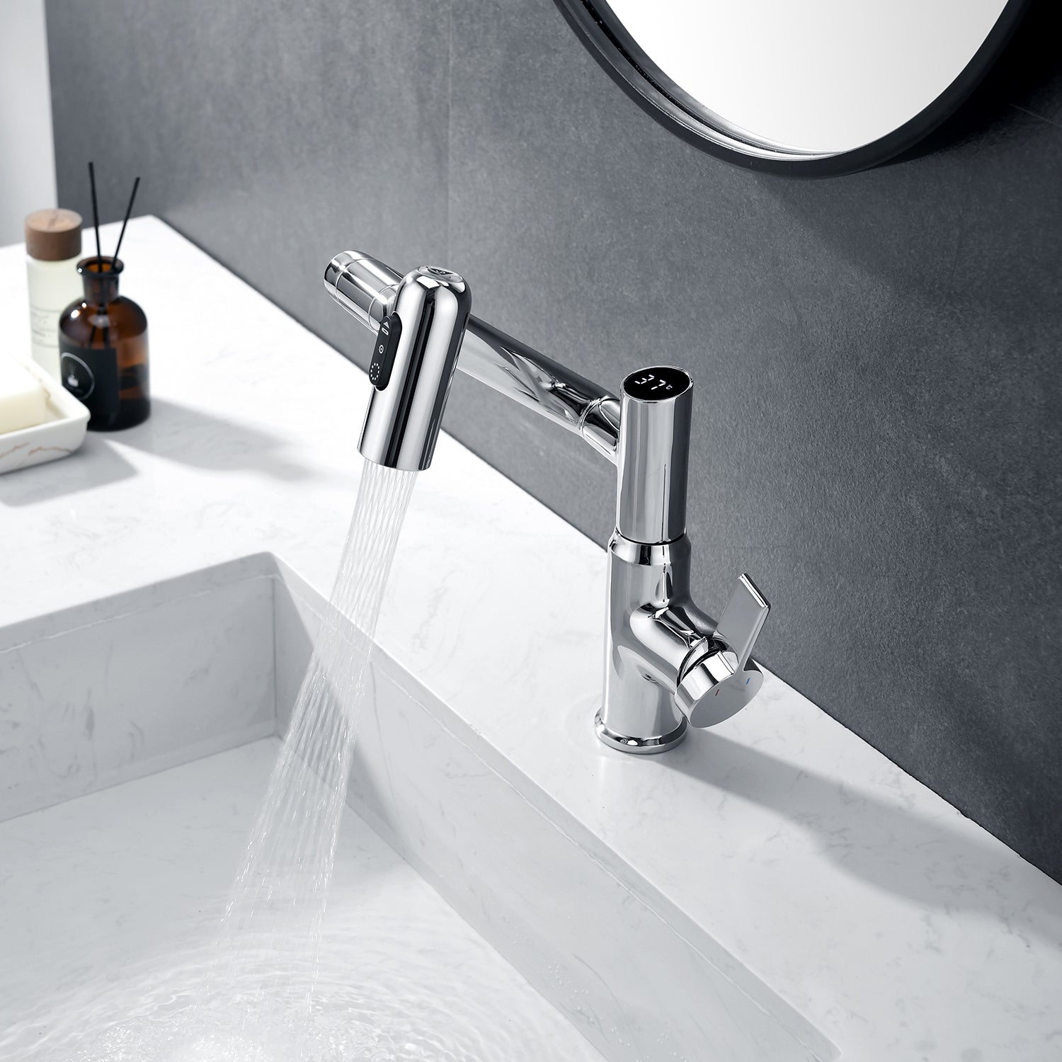 Lefton Single - Hole Rotatable Faucet with Temperature Display - BF2204 - Bathroom Faucets - Lefton Home