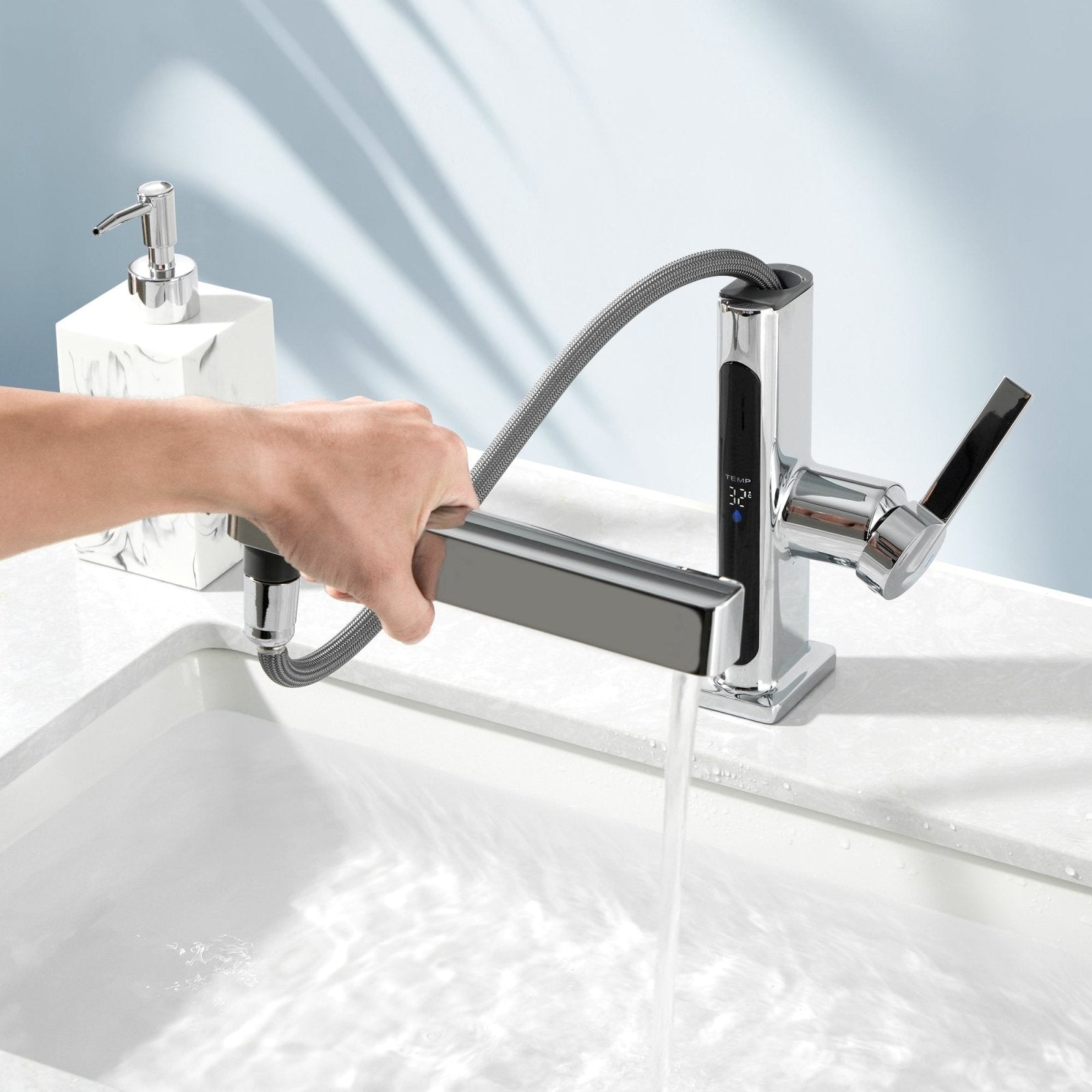 Lefton Single - Hole Pull - Out Faucet with Temperature Display - BF2206 - Bathroom Faucets - Lefton Home