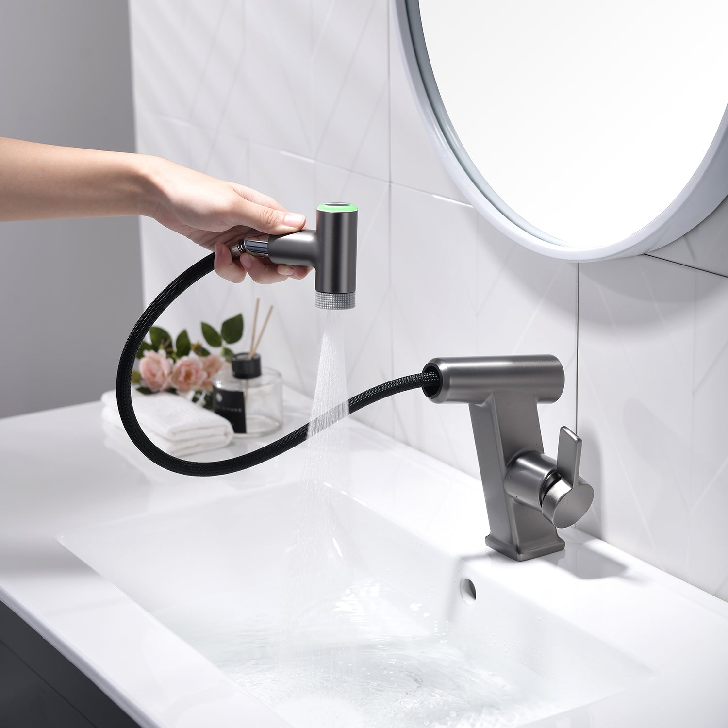 Lefton Pull - Out Faucet with Temperature Display & LED Light - BF2207 - Bathroom Faucets - Lefton Home