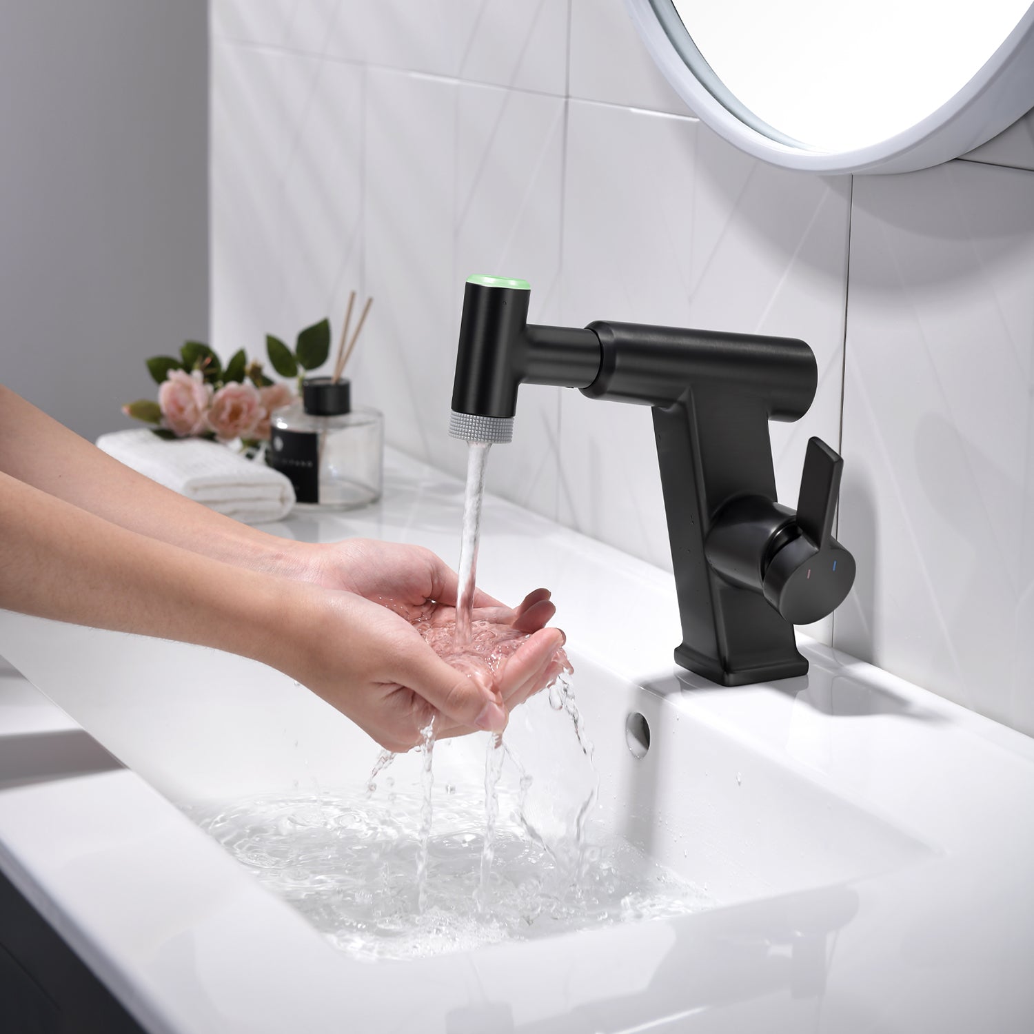 Lefton Pull - Out Faucet with Temperature Display & LED Light - BF2207 - Bathroom Faucets - Lefton Home