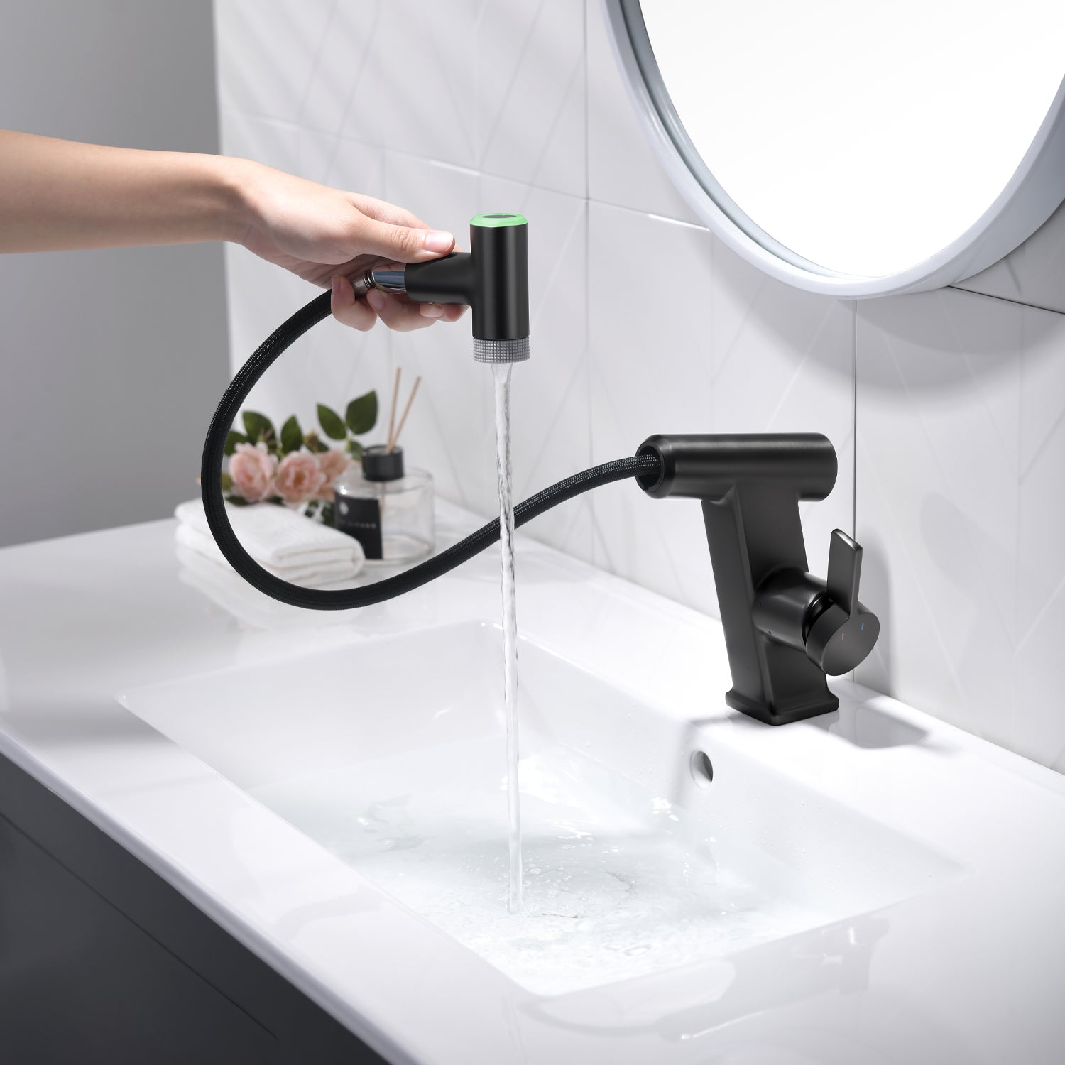 Lefton Pull - Out Faucet with Temperature Display & LED Light - BF2207 - Bathroom Faucets - Lefton Home