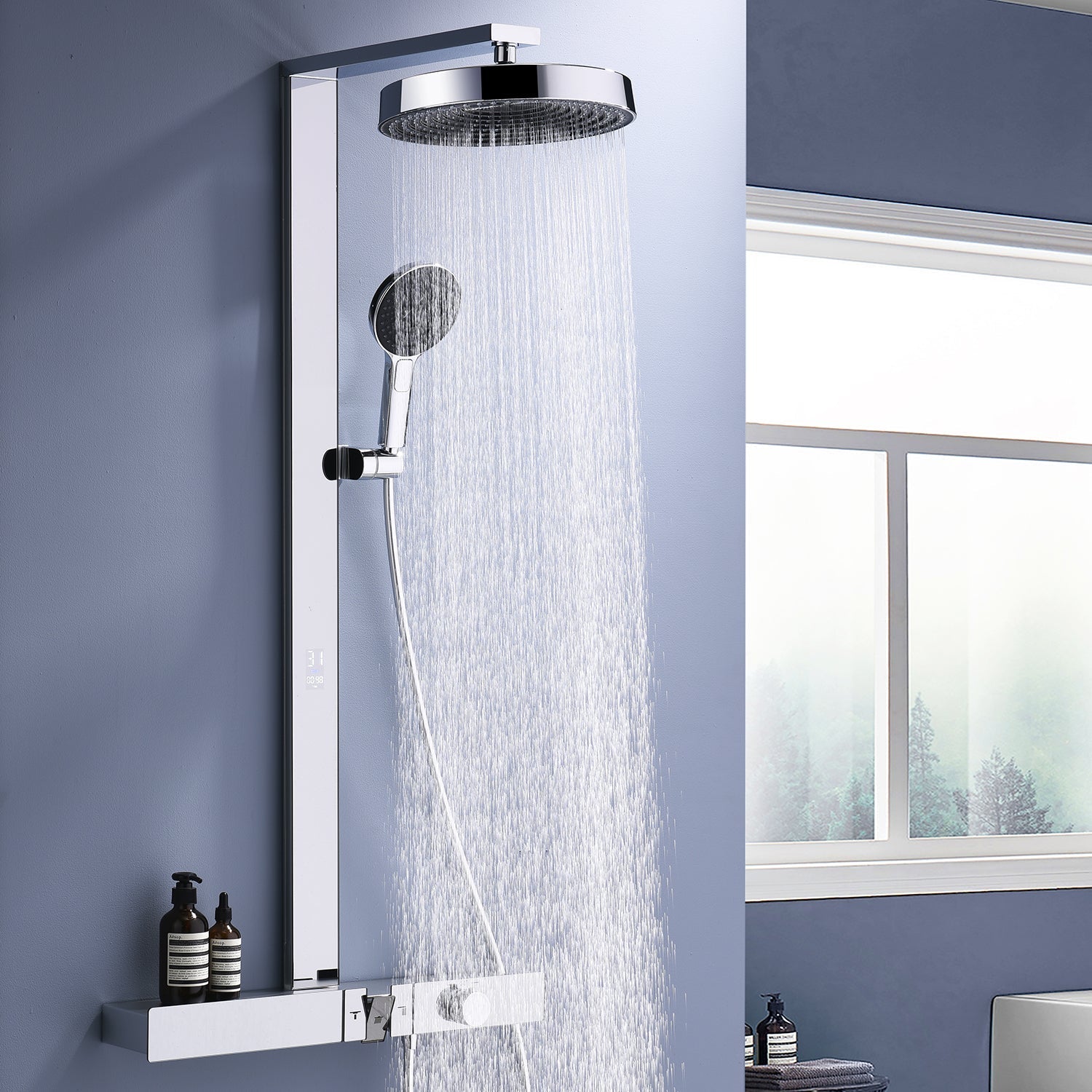 Lefton Thermostatic Shower System with Rainfall Showerhead & Digital Temperature Display - RSS2301 - Shower Systems - Lefton Home